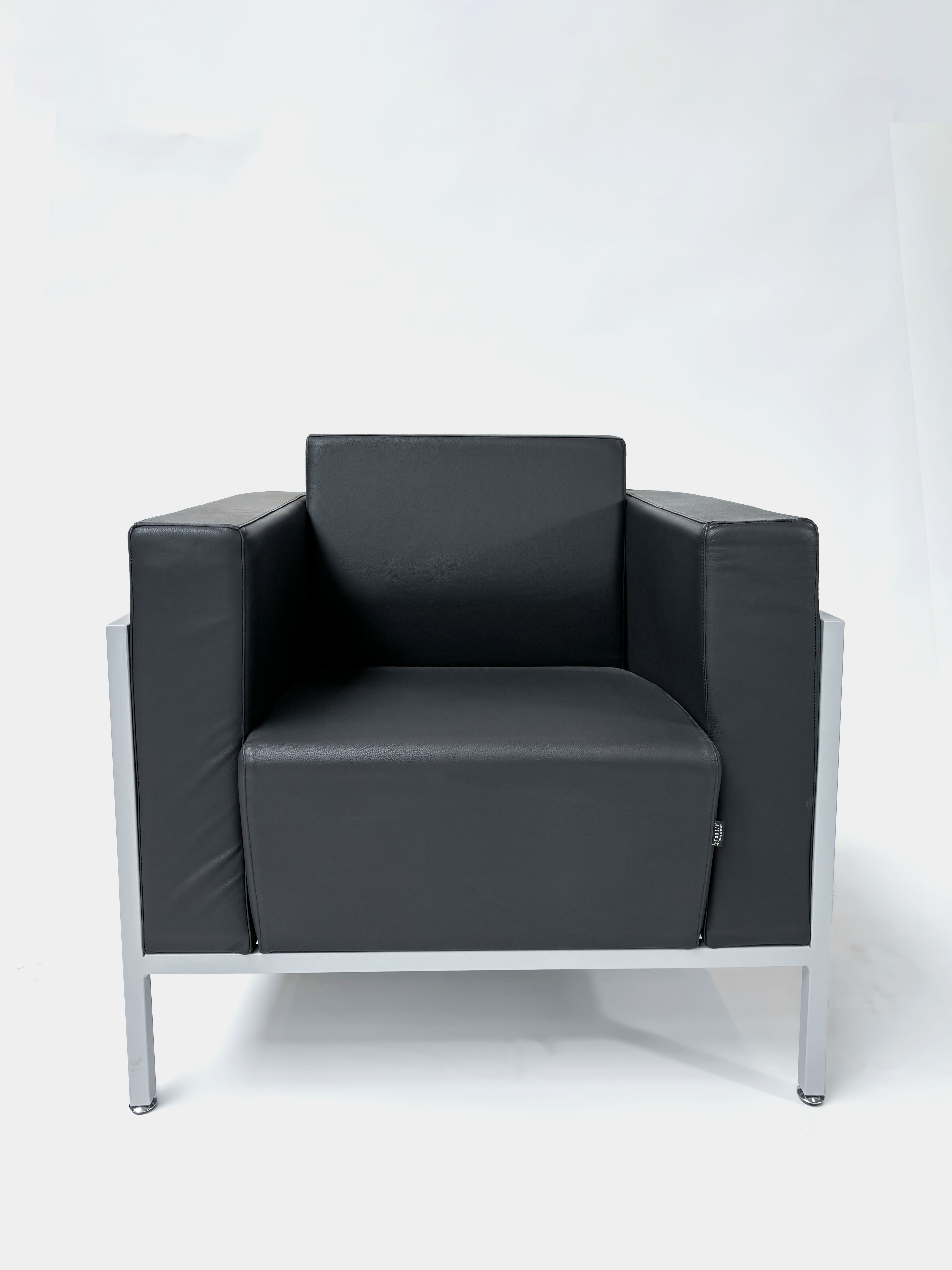 Kastel KURSAL Fauteuil en cuir noir avec support gris