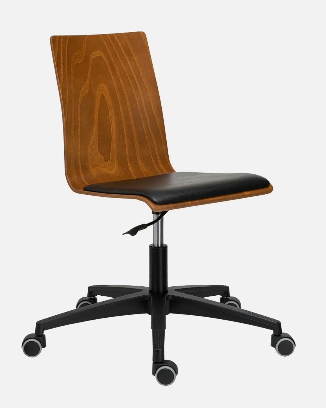 REL011 Houten, gestoffeerde draaibare bureaustoel