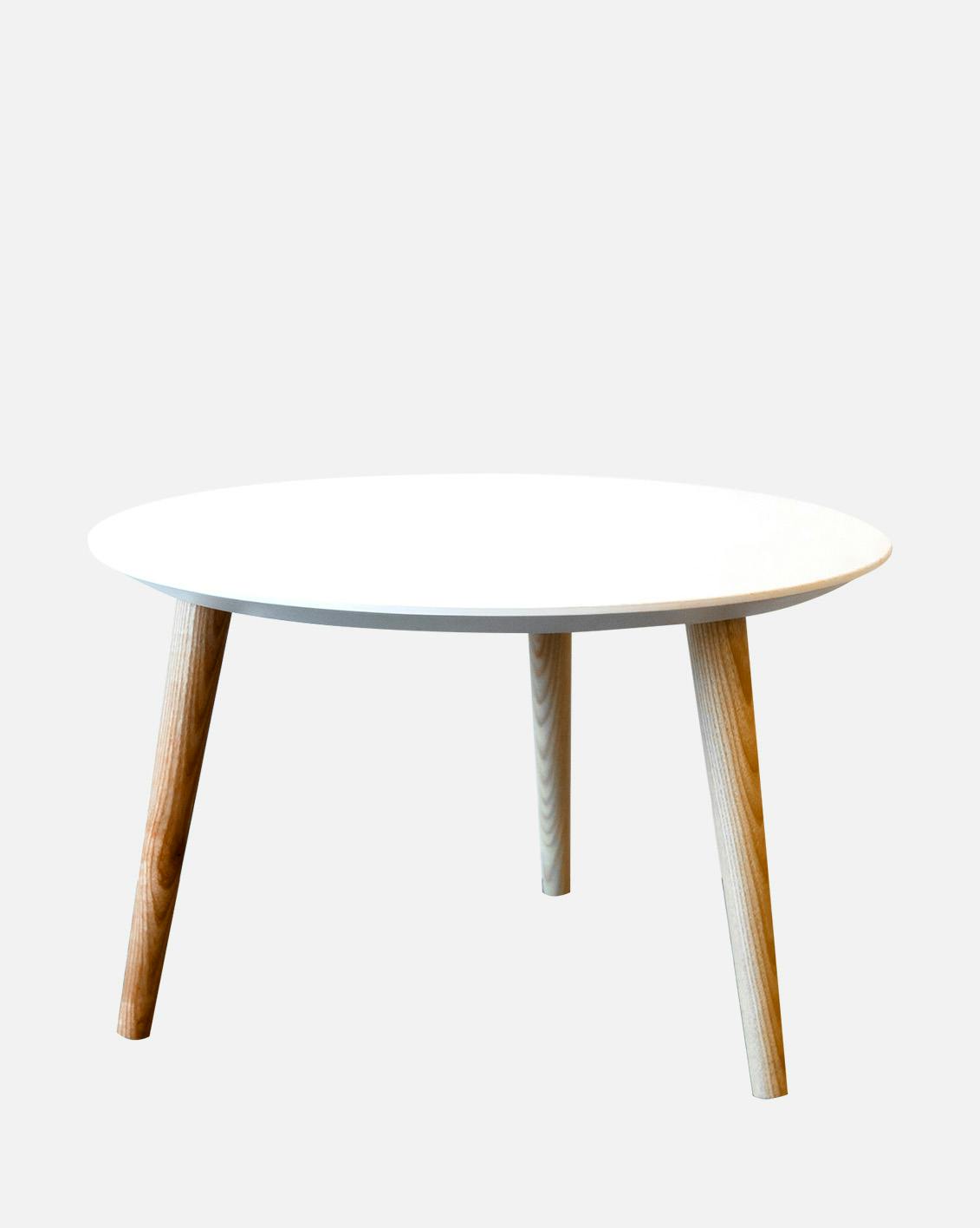 REL048 Table basse blanche avec pieds en bois