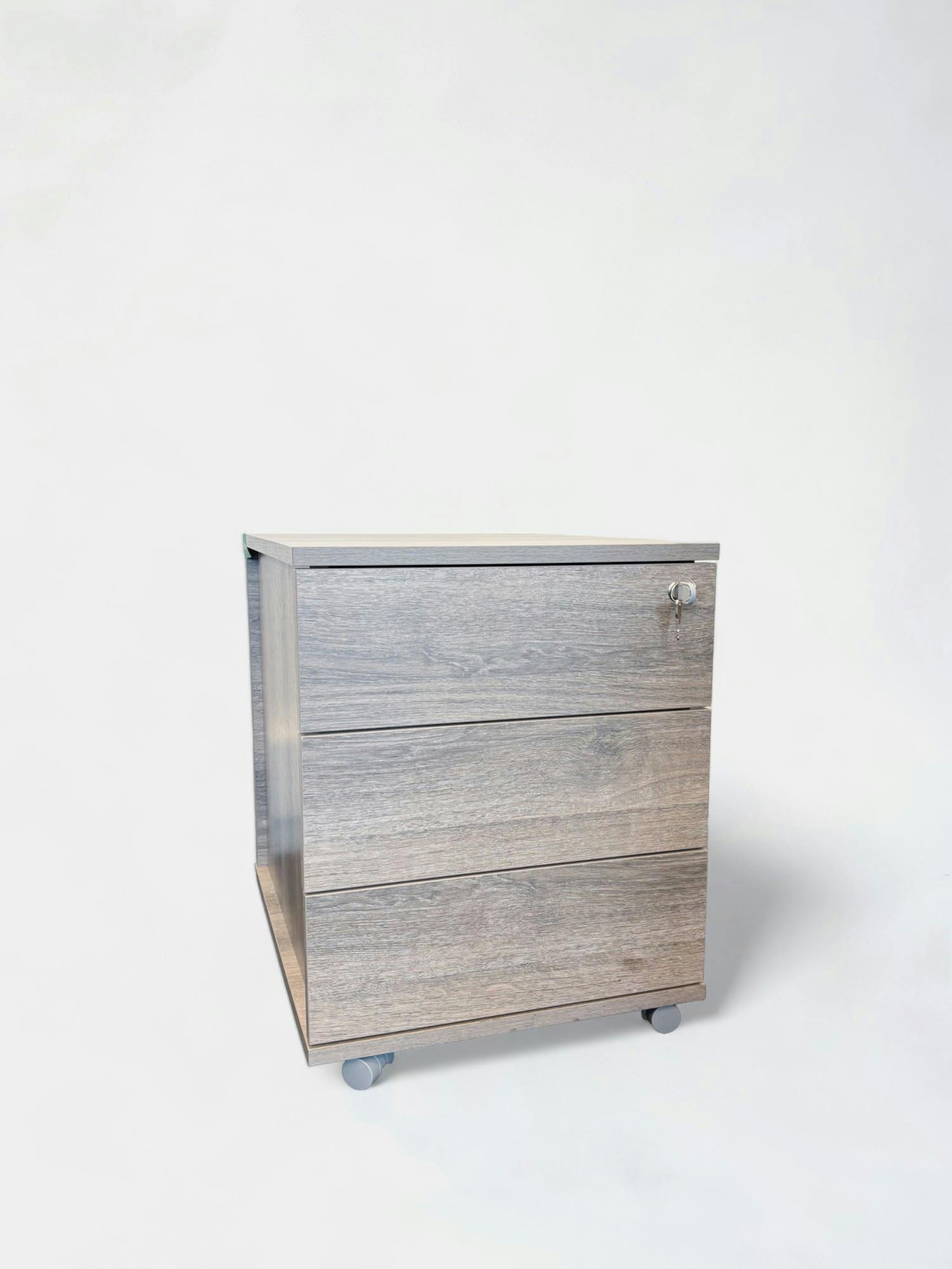 Armoire à caisson mobile effet bois en chêne clair avec serrure et roulettes - Relieve Furniture