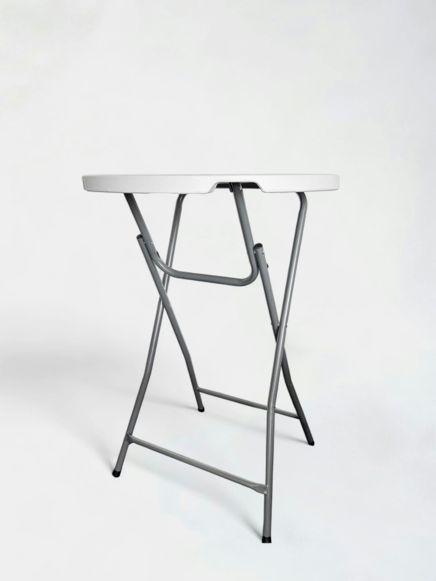 White Plastic Round Folding Table with Sturdy Metal Frame - Relieve Furniture