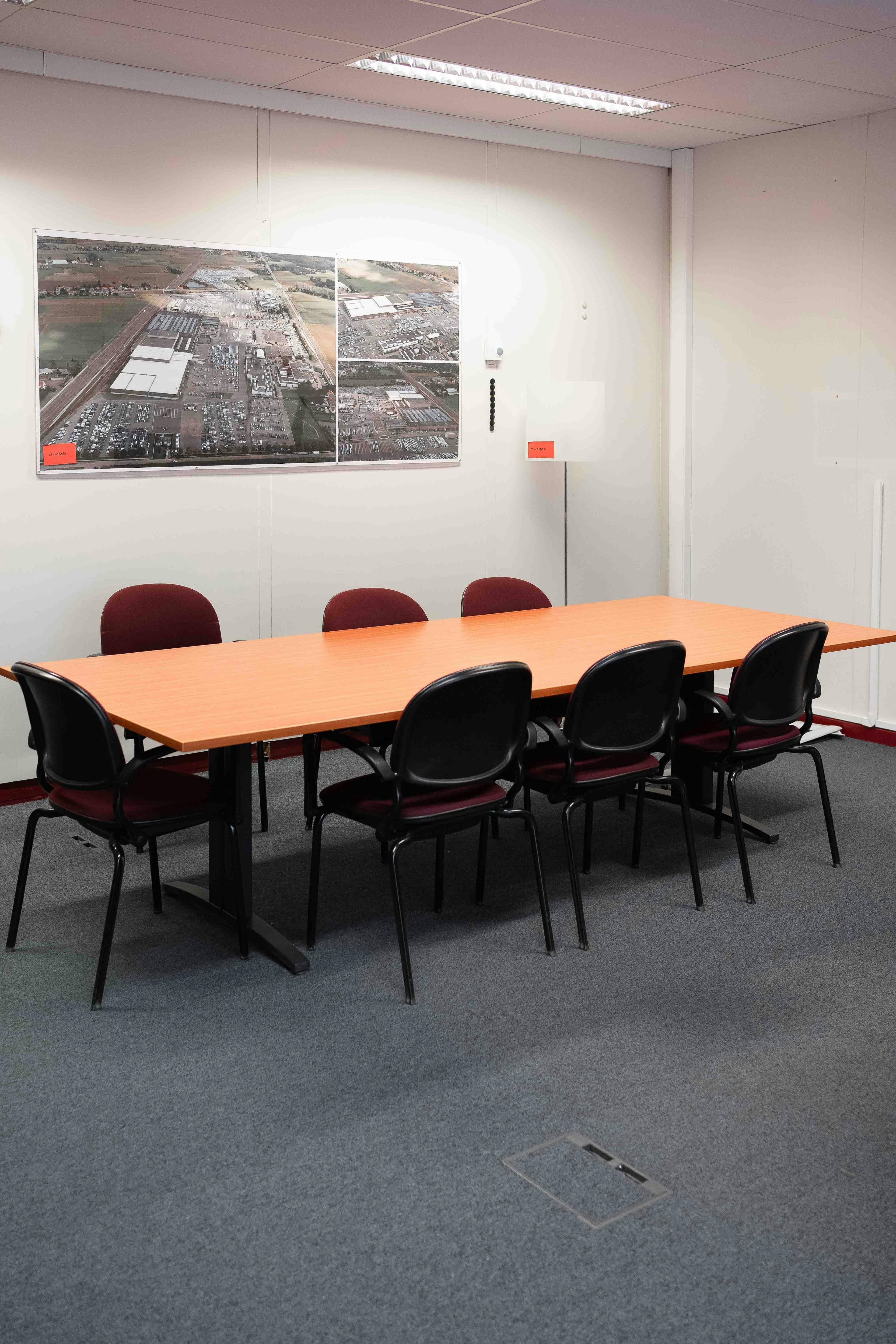 Large orange wood meeting table with T dark Grey legs 280cm - Relieve Furniture