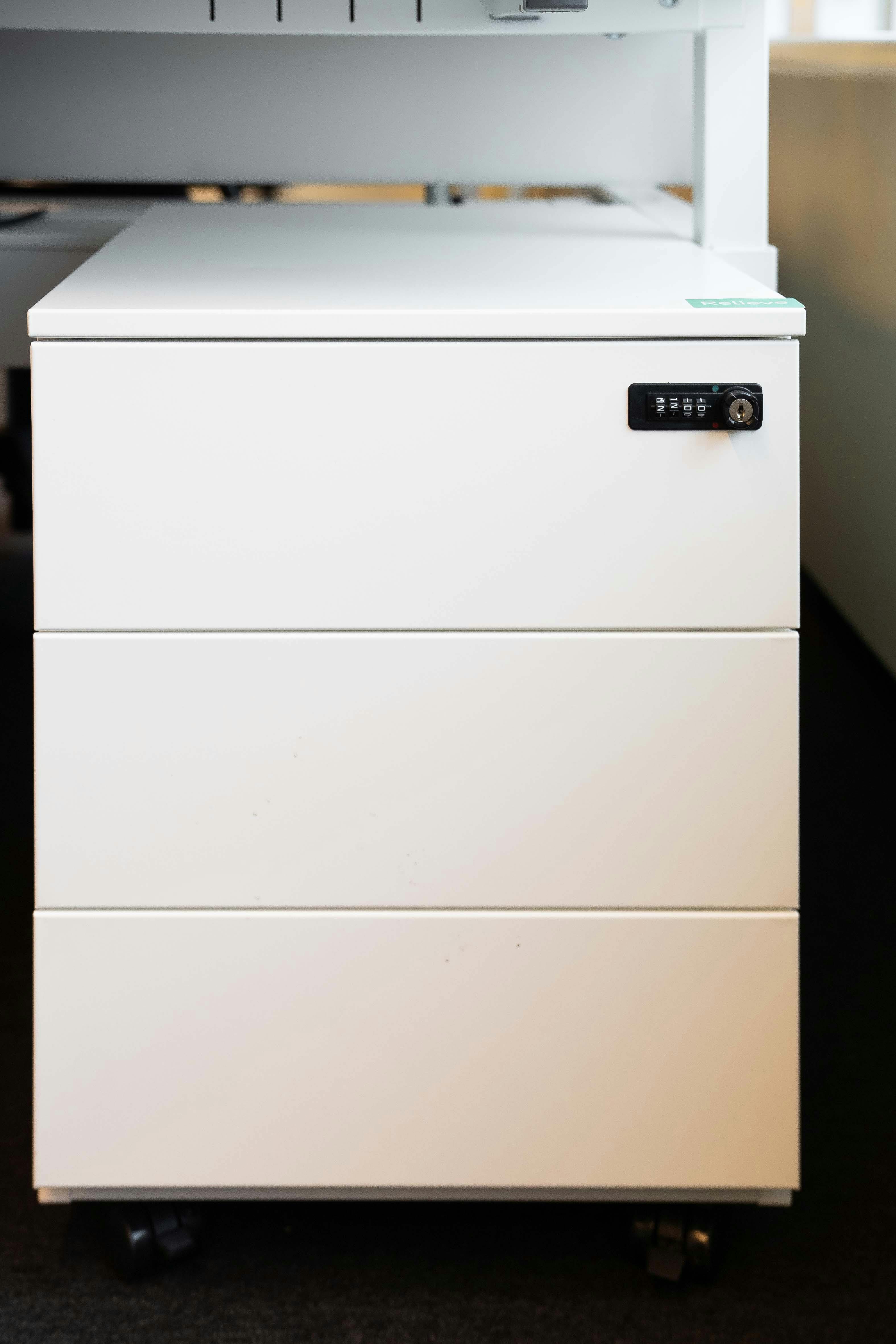 White Metal File Cabinet with Code and Key Lock and Casters - Relieve Furniture