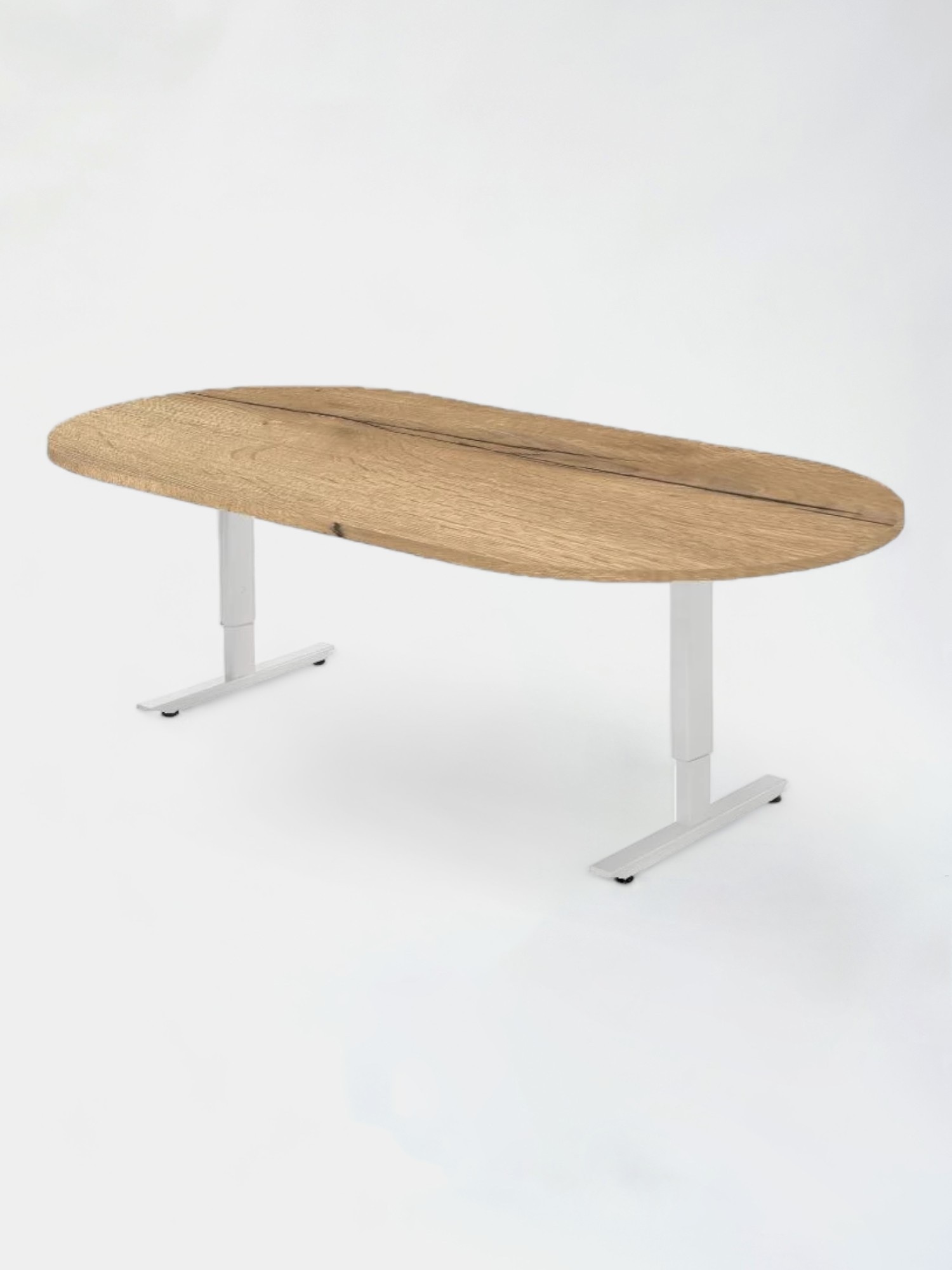 Oval meeting table, oak top, white legs