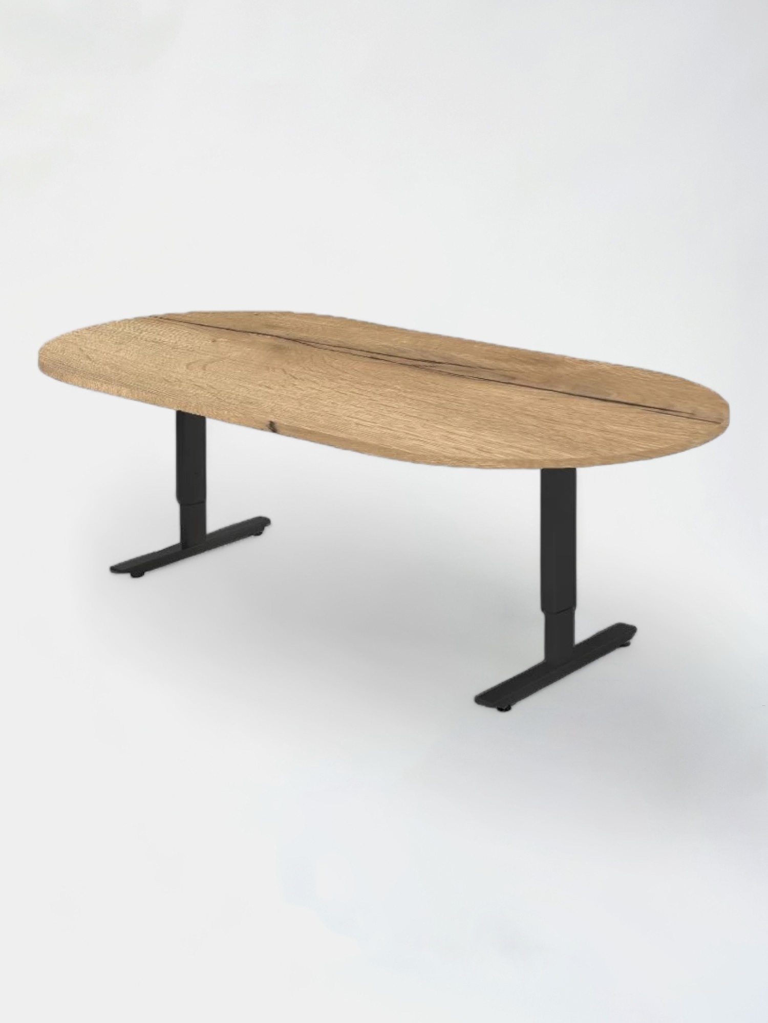 Oval meeting table, oak top, black legs