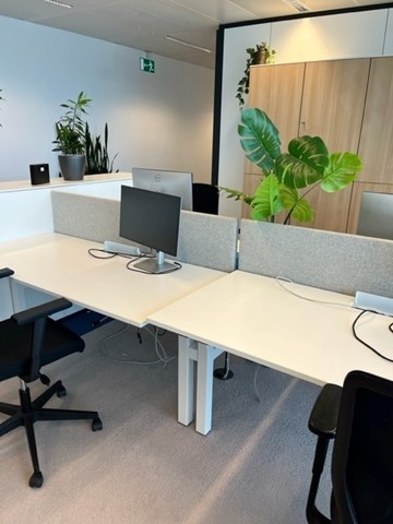 PAMI White Metal and Wood Office Desk with Integrated Cable Management