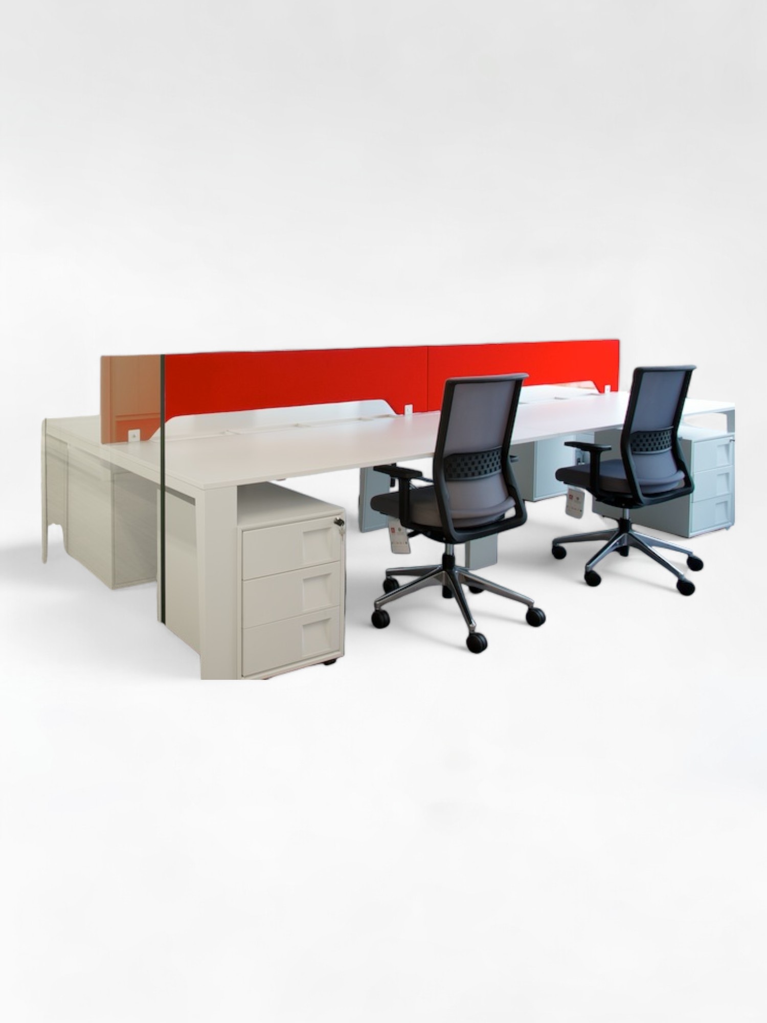 Famo Mahia Bureau double en métal blanc avec cloison rouge 320cm