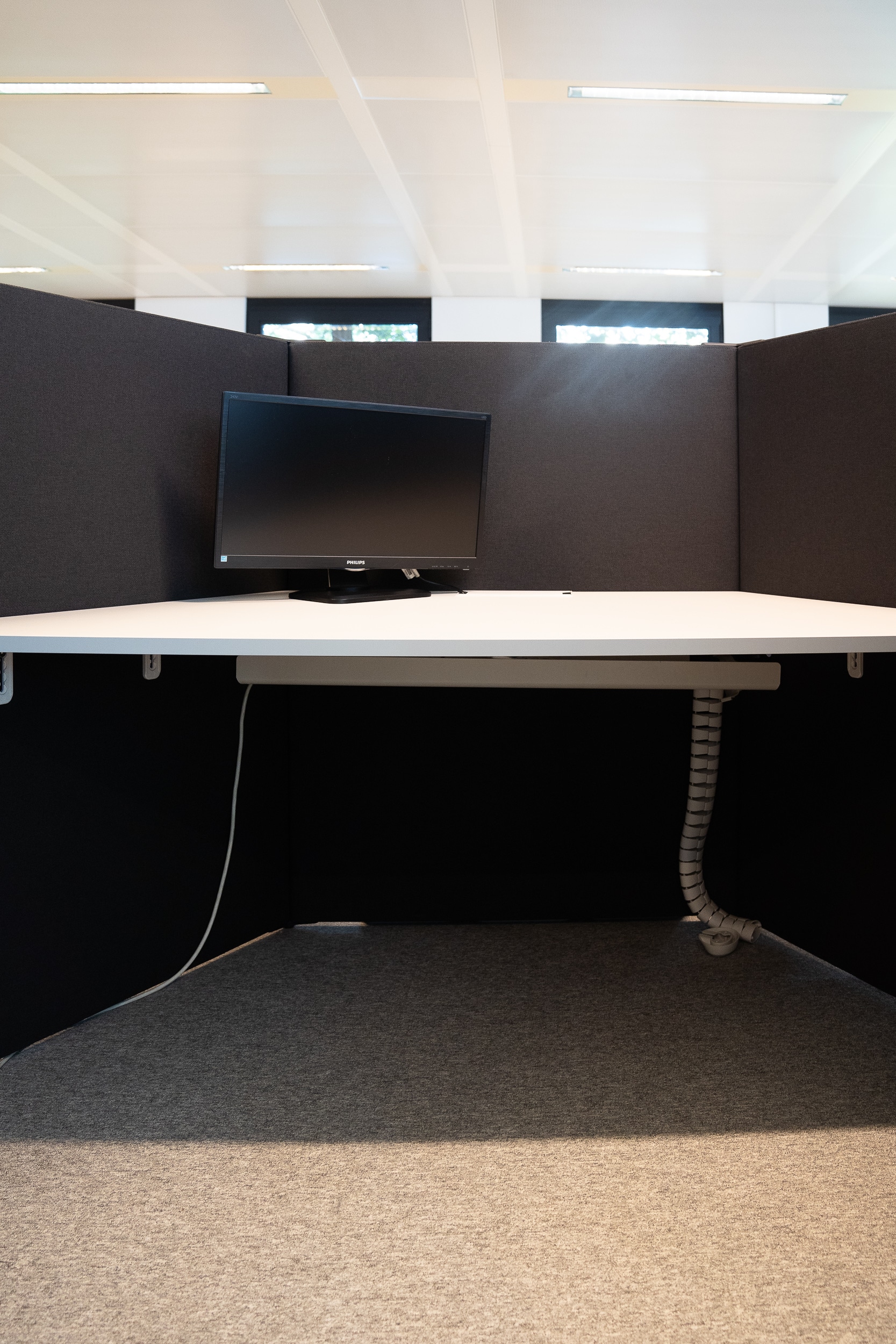 Modulable Desk Set : Dark Grey Wall partitions with integrated white desks