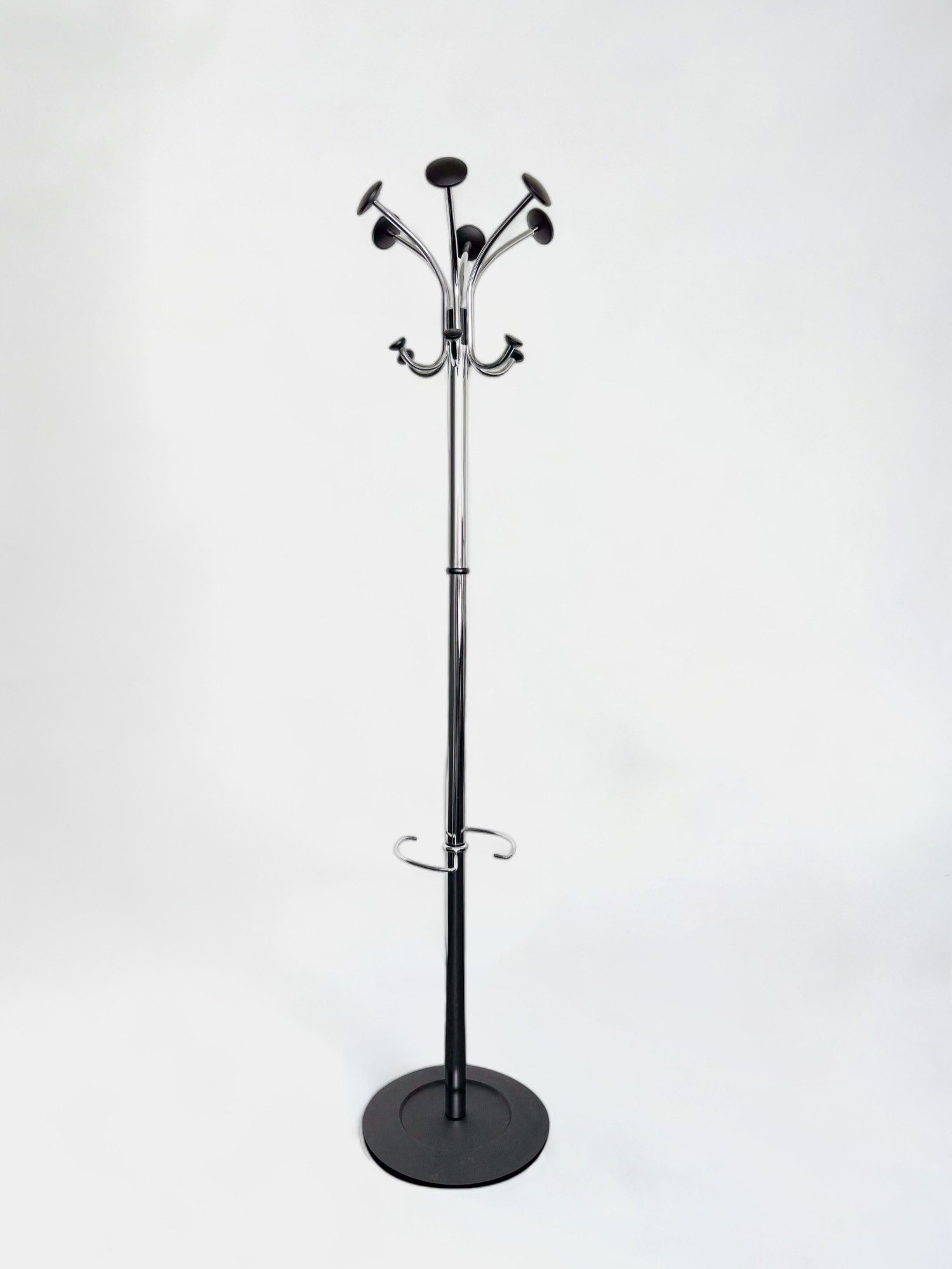 Silver Metal Coat Stand with Umbrella Holder and Adjustable Hooks