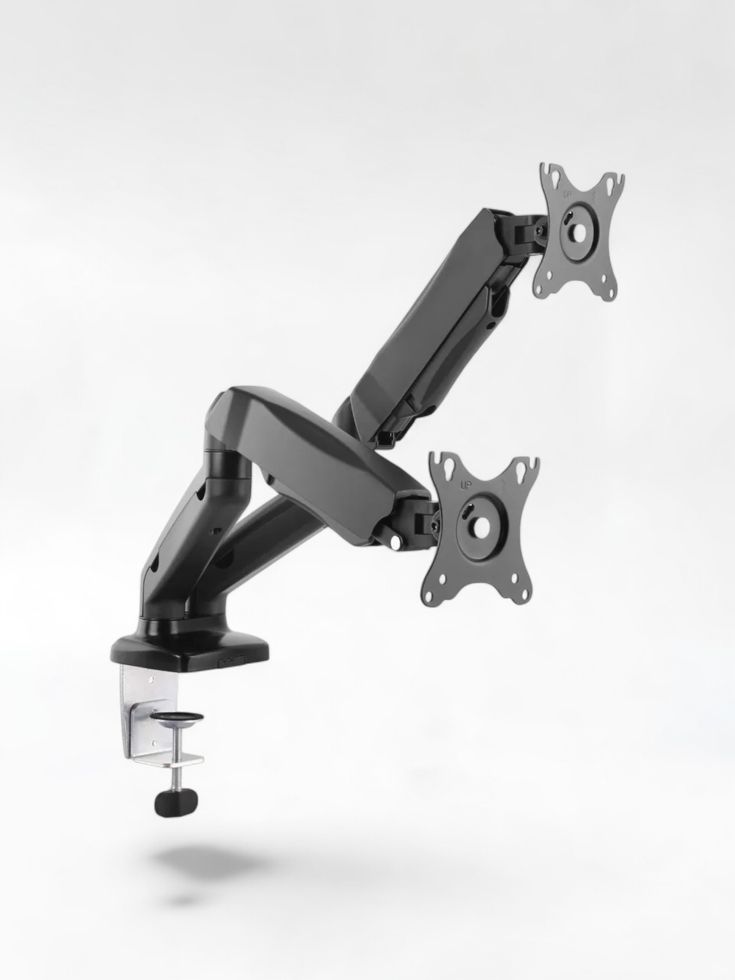 Black metal double monitor arm