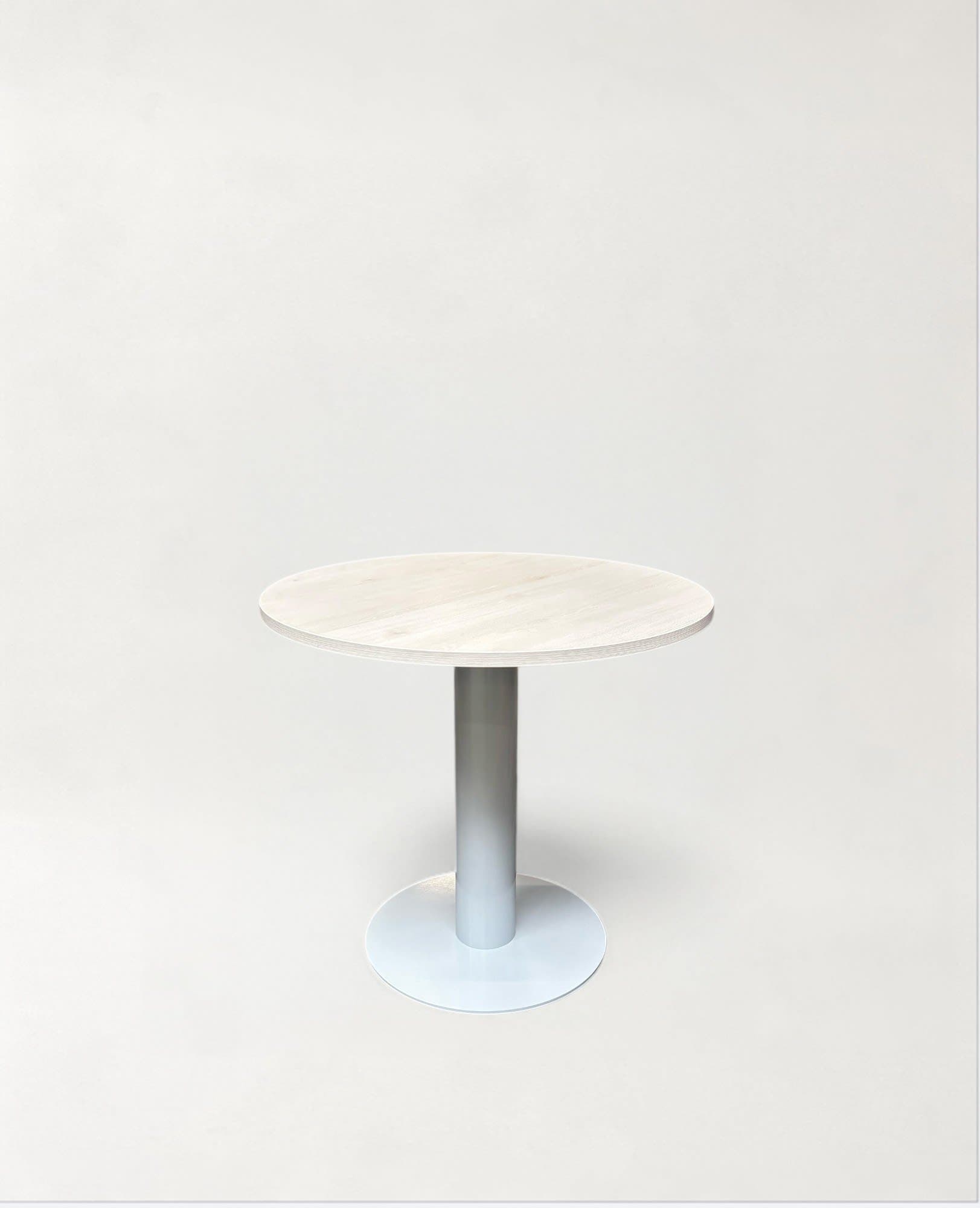 Off White Wood and Metal Round Table with Pedestal Base