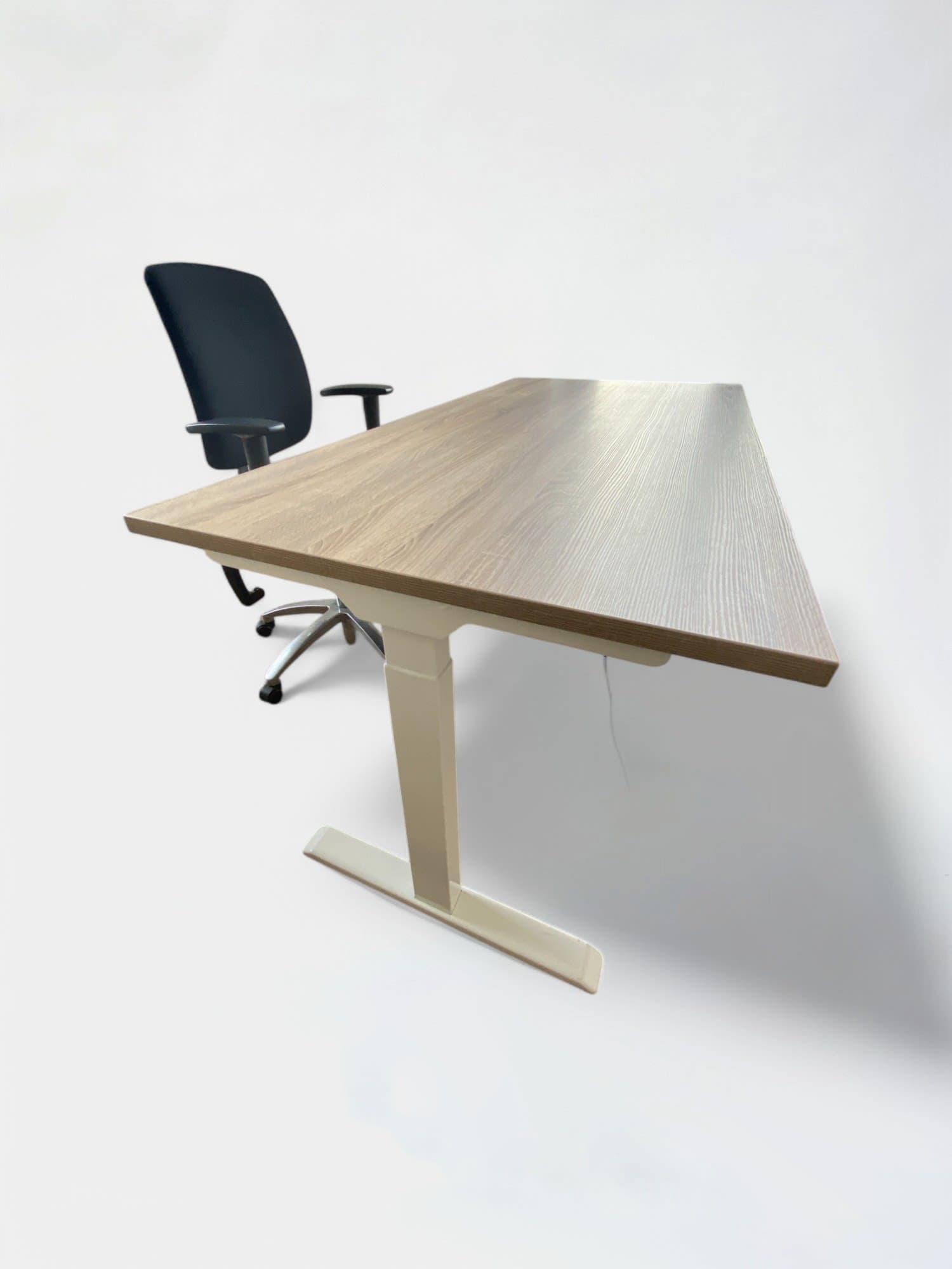 160cm Verstelbaar bureau in licht hout op witte metalen poten
