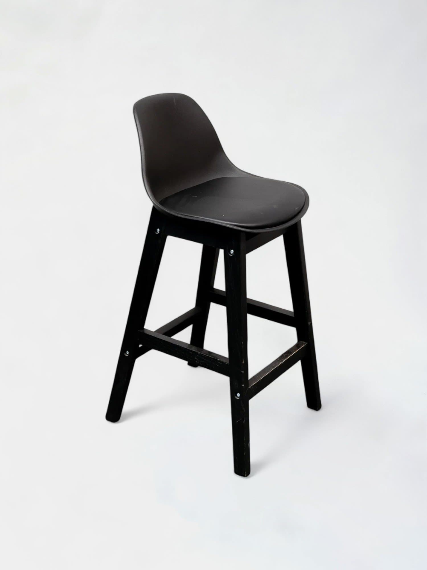 Tabouret 75cm en bois noir avec assise en plastique et cuir synthétique