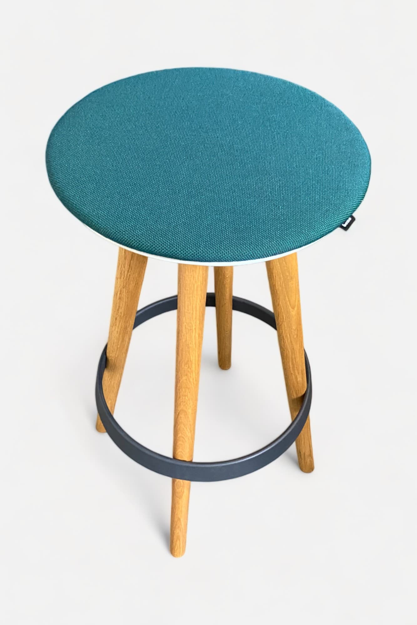 Bene Timba blue-green high stool on wood legs with metal footrest