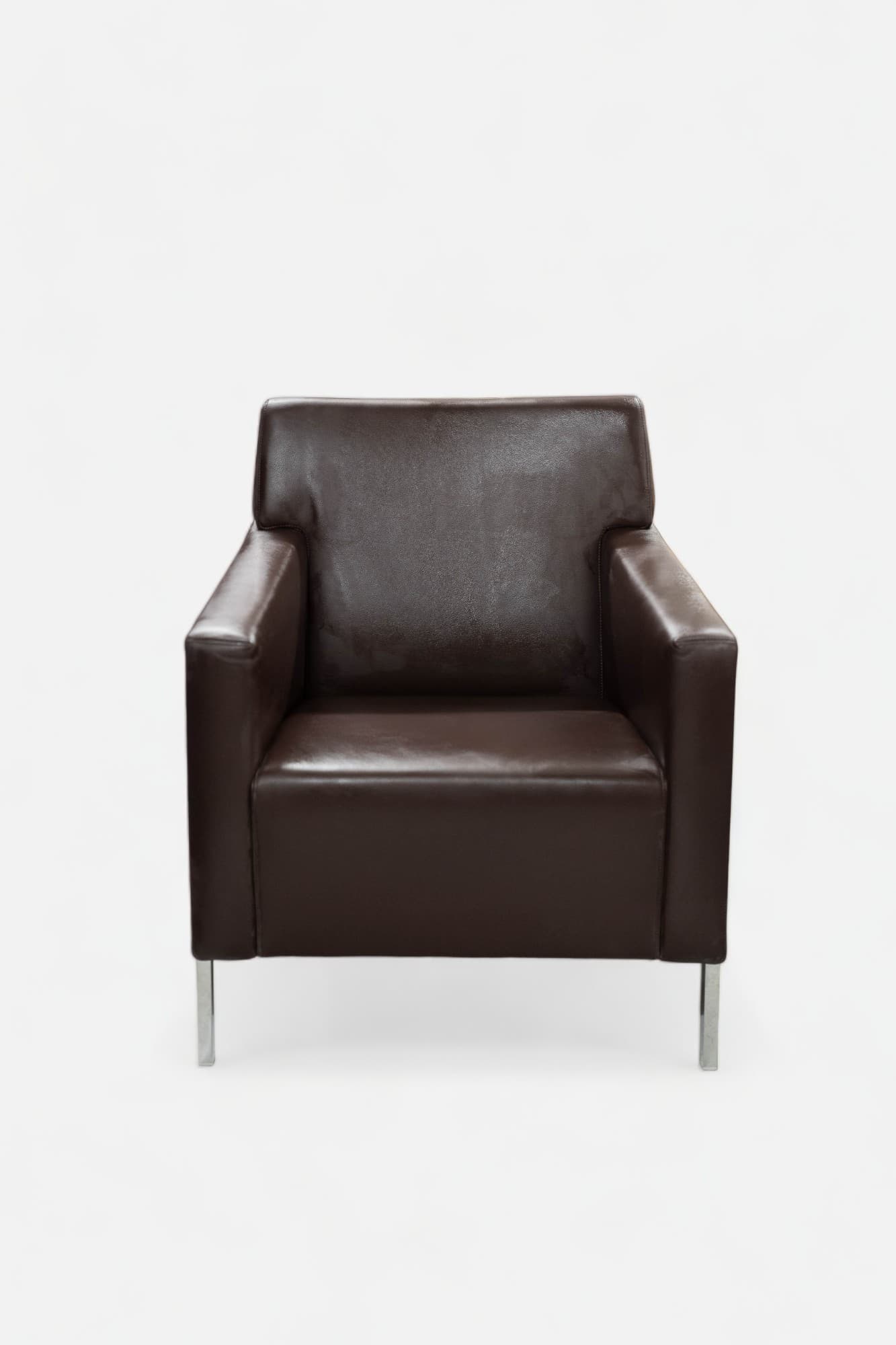 Moroso Dark Brown design leather armchair with aluminium legs