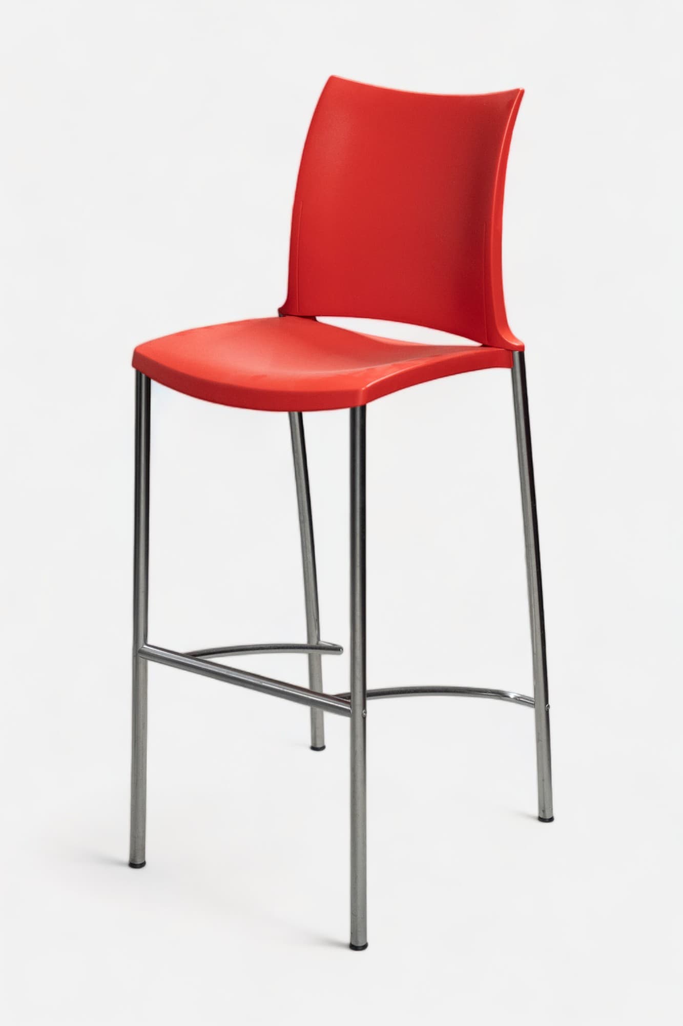 Kusch+Co Red high bar stool on chromed frame and footrest