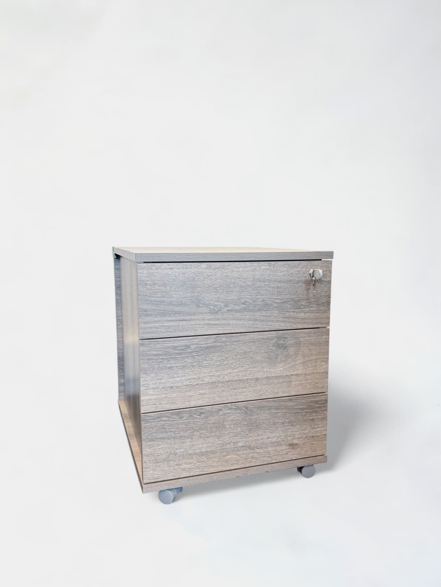 Armoire à caisson mobile effet bois chêne clair avec serrure et roulettes