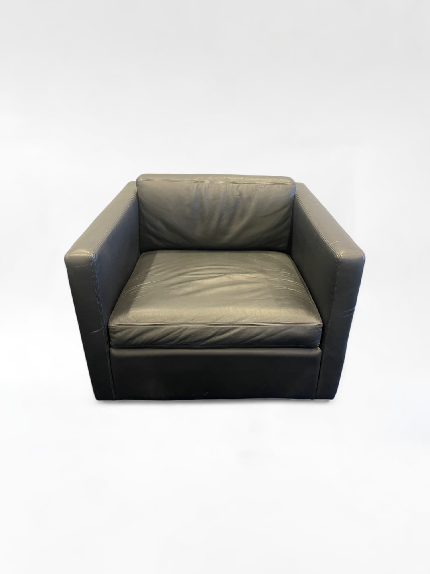 Black Leather Armchair with Contemporary Square Design