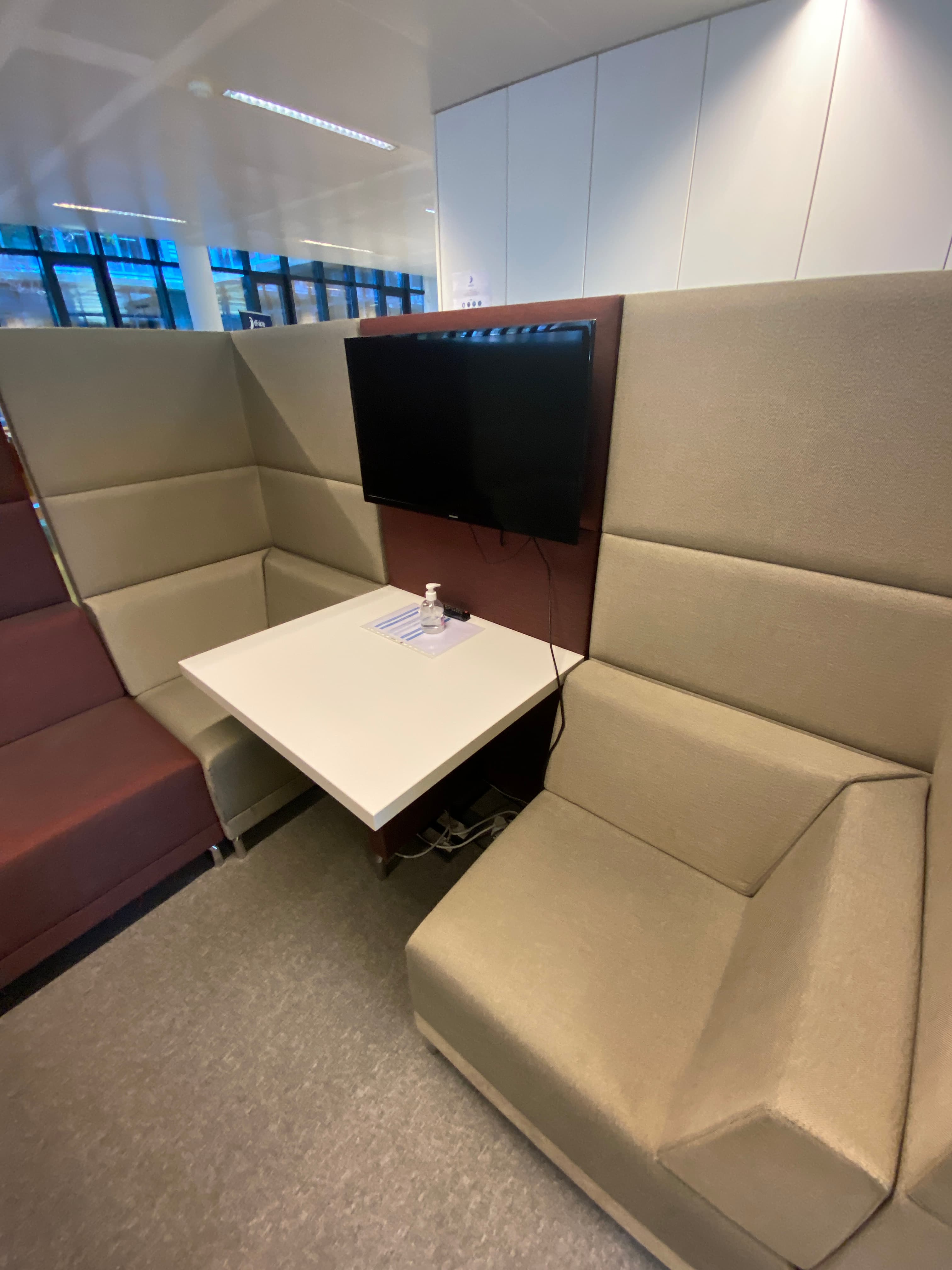 Burgundy and Grey Fabric Modular Sofa / Alcove with table and wall mount