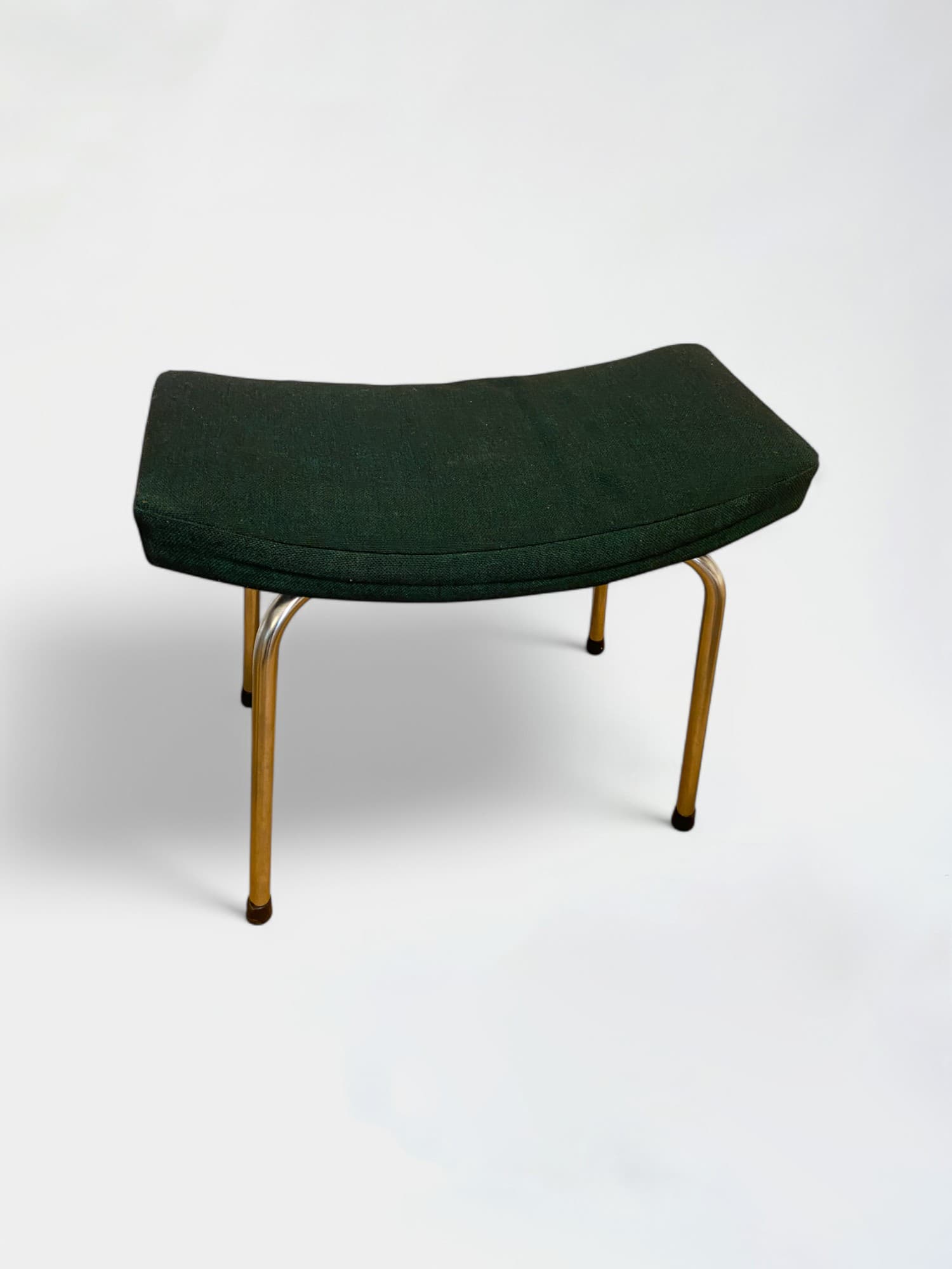 Green Fabric Footstool with Metal Legs