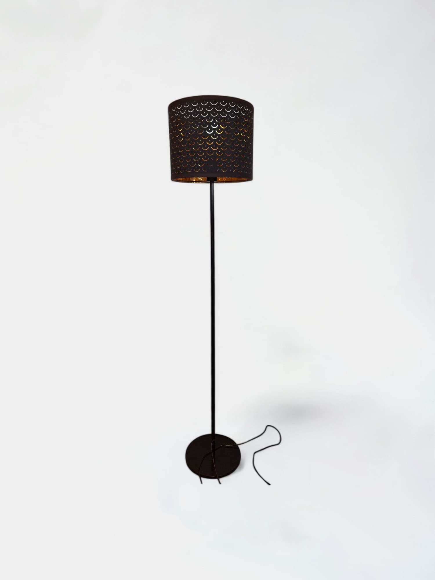 Ikea Black Metal Floor Lamp with Perforated Shade
