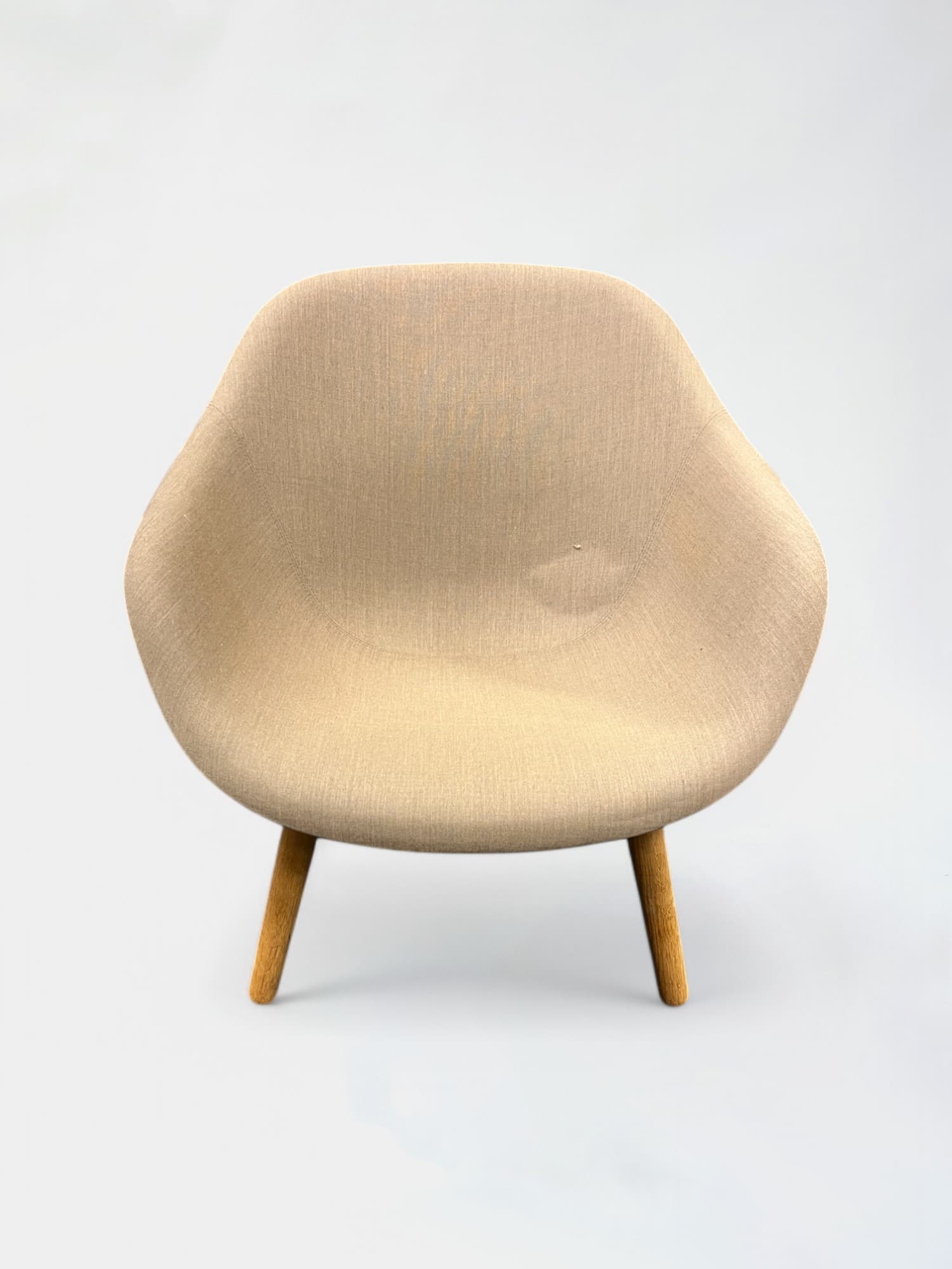 Beige Fabric Lounge Chair with Wooden Legs