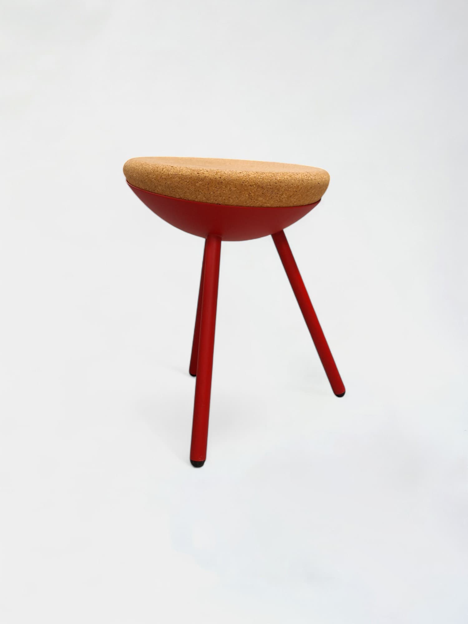 Cork stool with red metallic legs