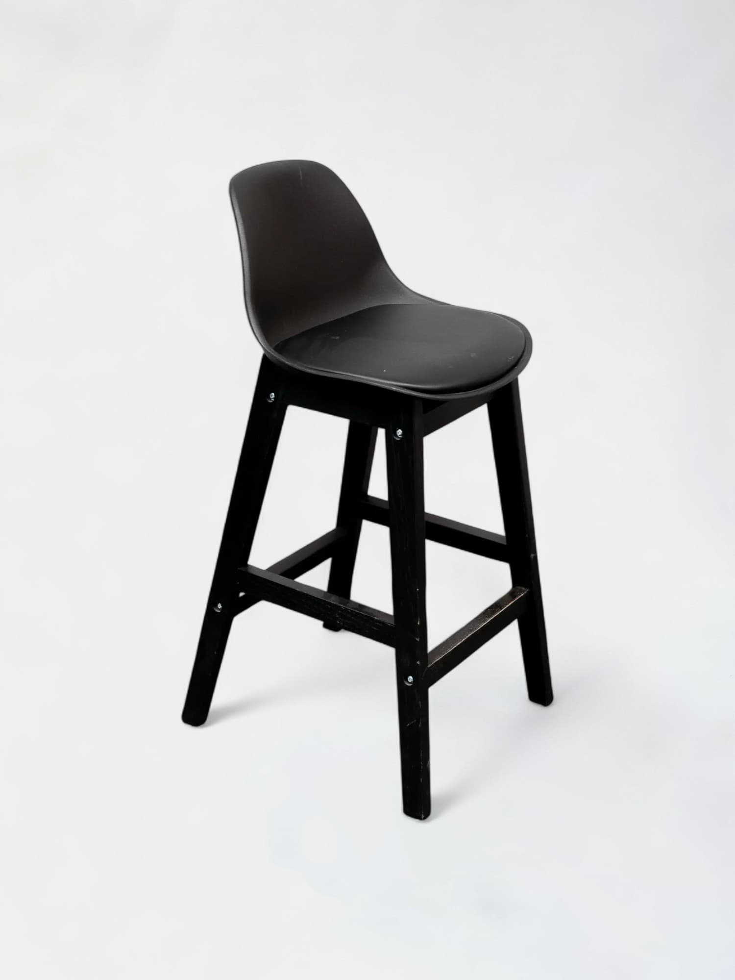 75cm Black wood stool with plastic and synthetic leather seat