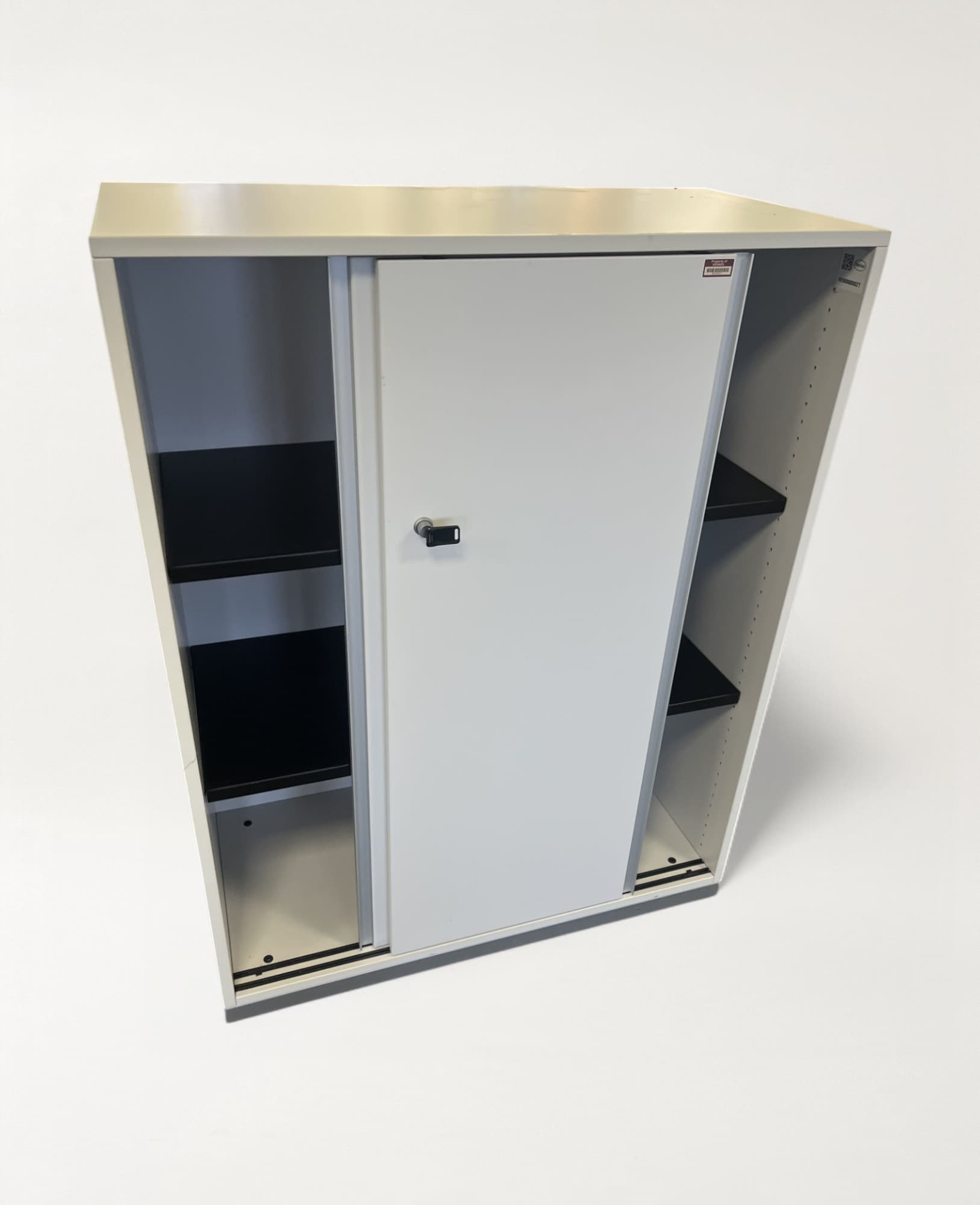 Steelcase white melamine cupboard with sliding doors