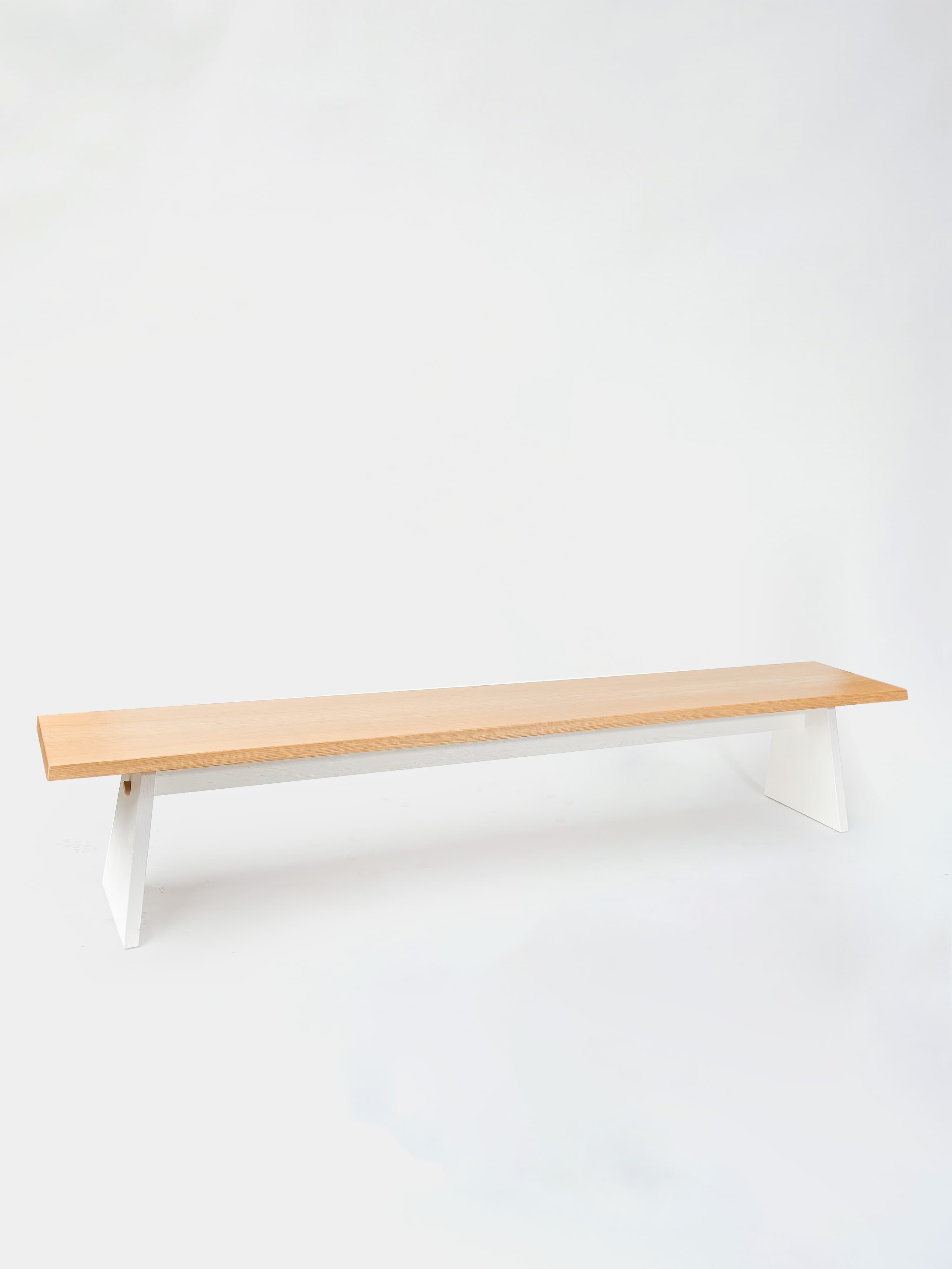 CRUSO Natural Oak Wood Minimalist Bench with White Base - 240cm