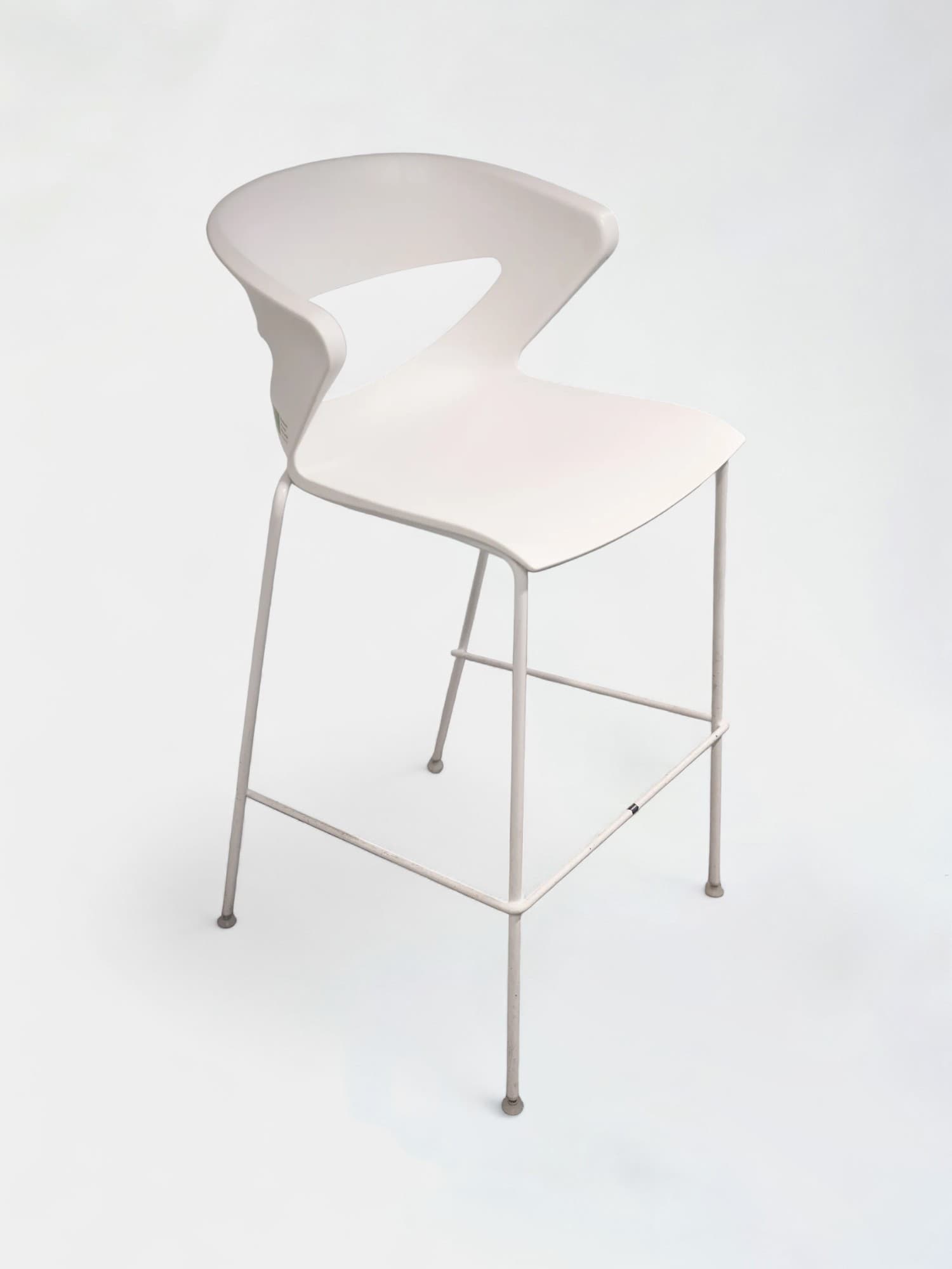 KICCA White Plastic Bar Stool with Integrated Backrest and Sleek Modern Design