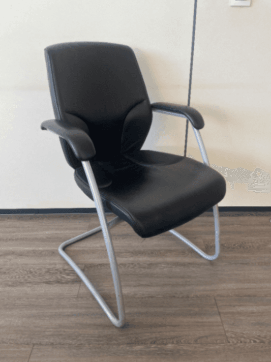 Giroflex Black Leather Office Chair with Metal Cantilever Frame