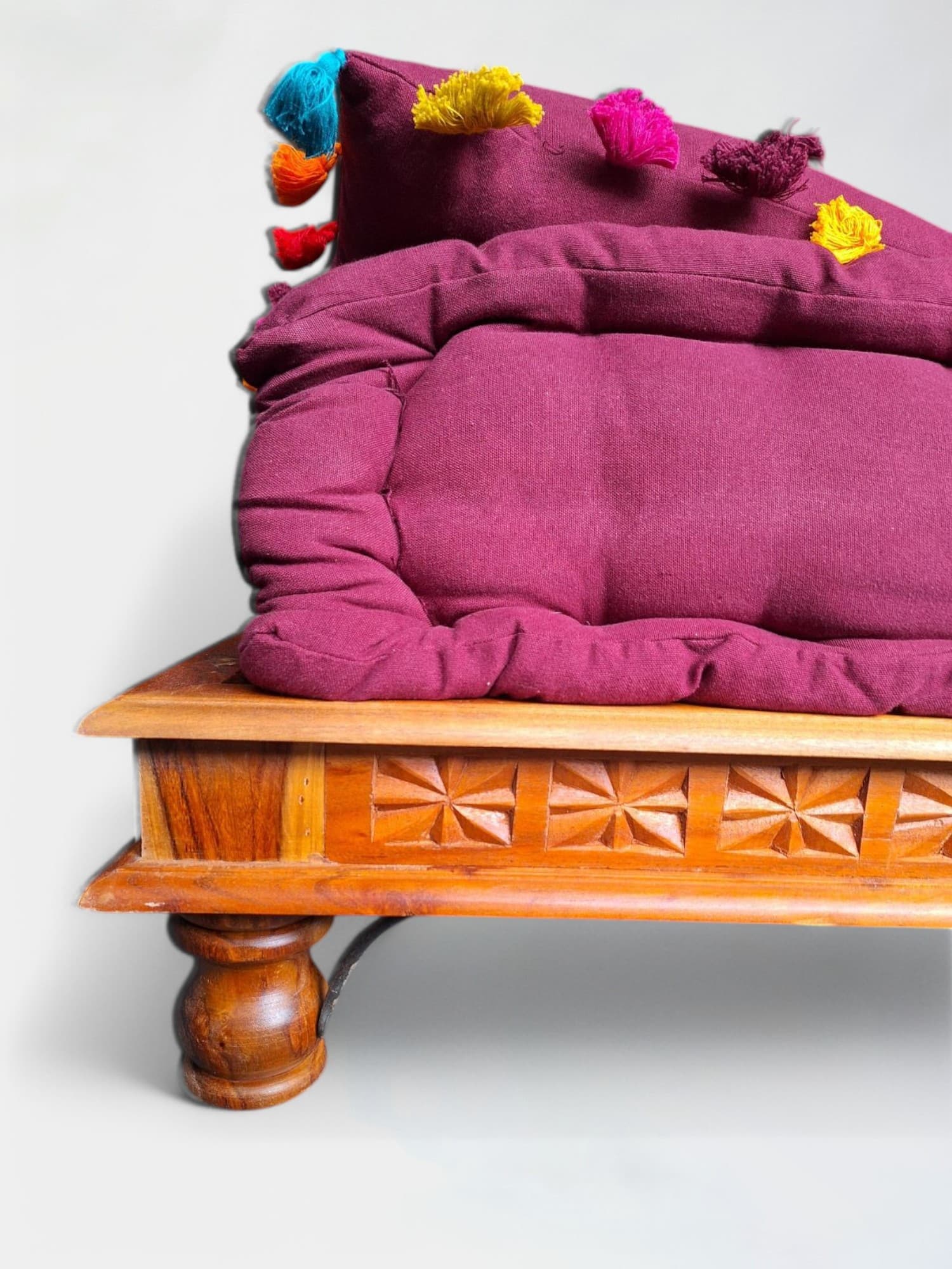 Burgundy Fabric Daybed with Wooden Frame