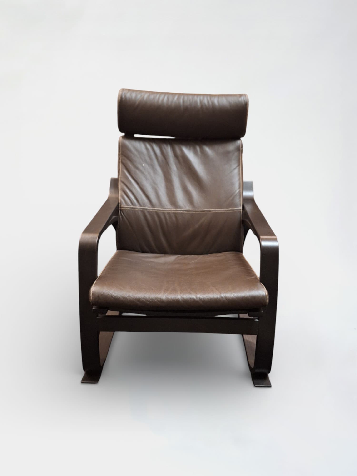 IKEA Brown Leather Rocking Chair with Headrest