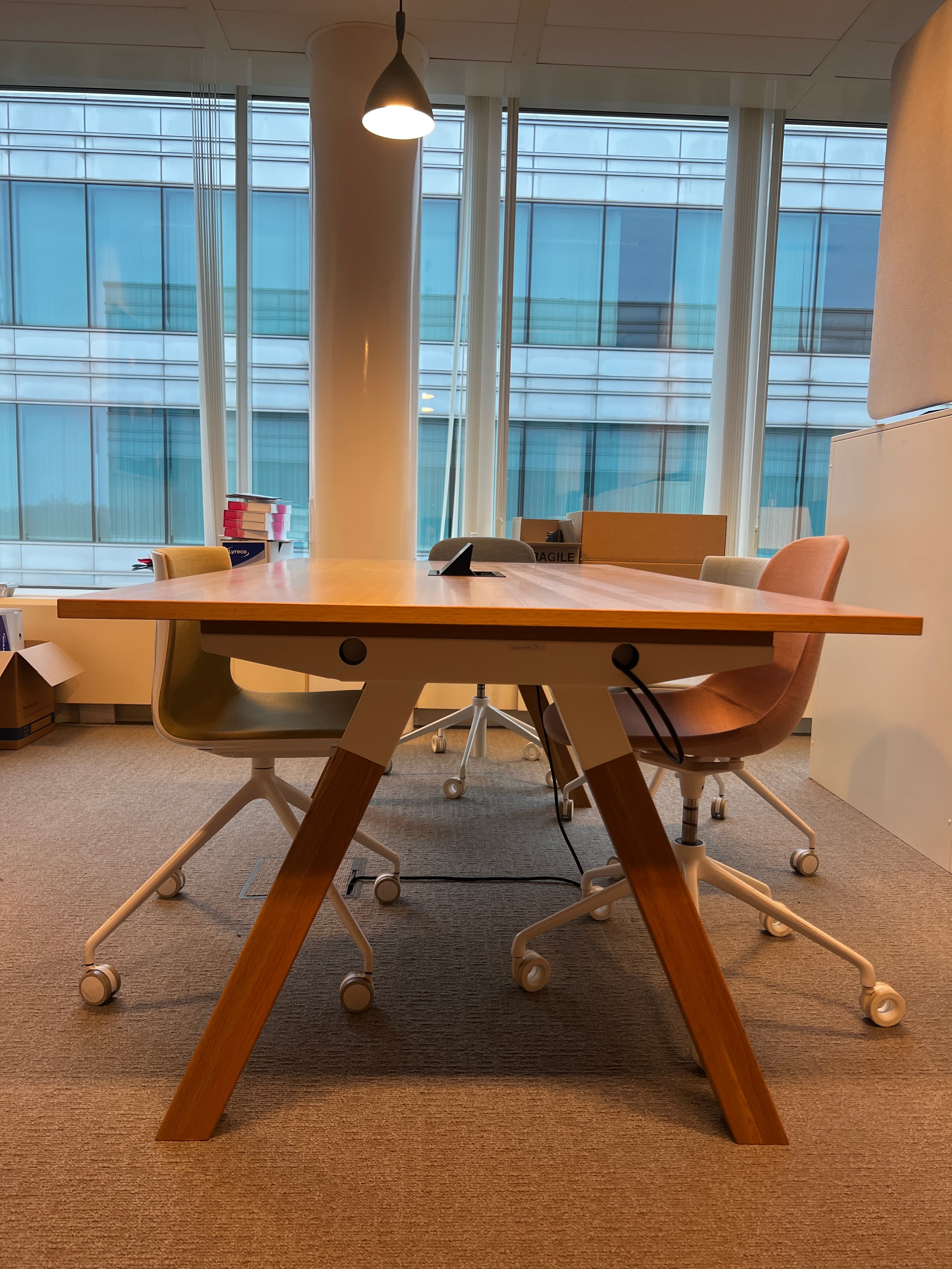 200cm Light Wood meeting table with black top access