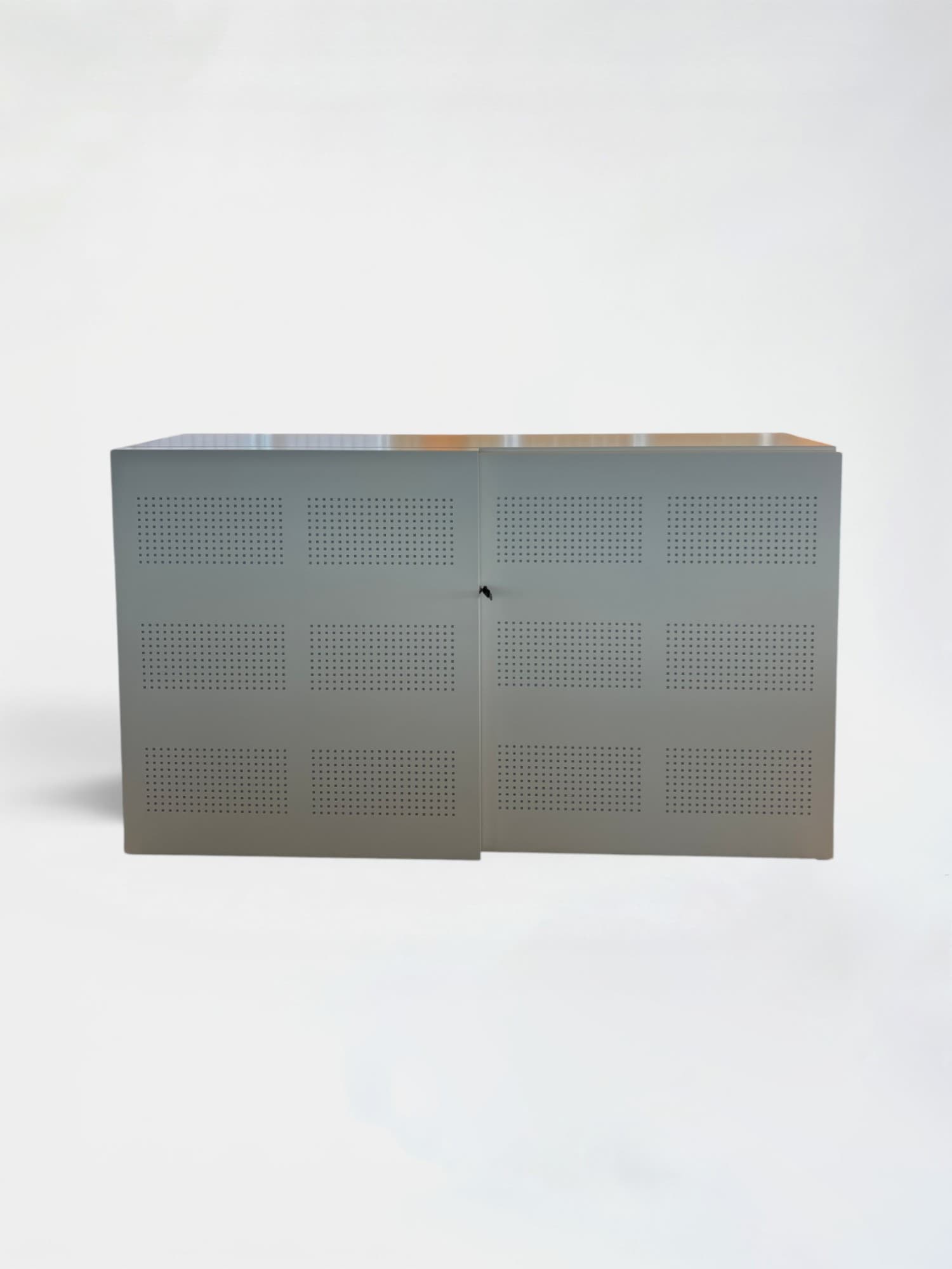 White Metal Acoustic Storage With Sliding Doors