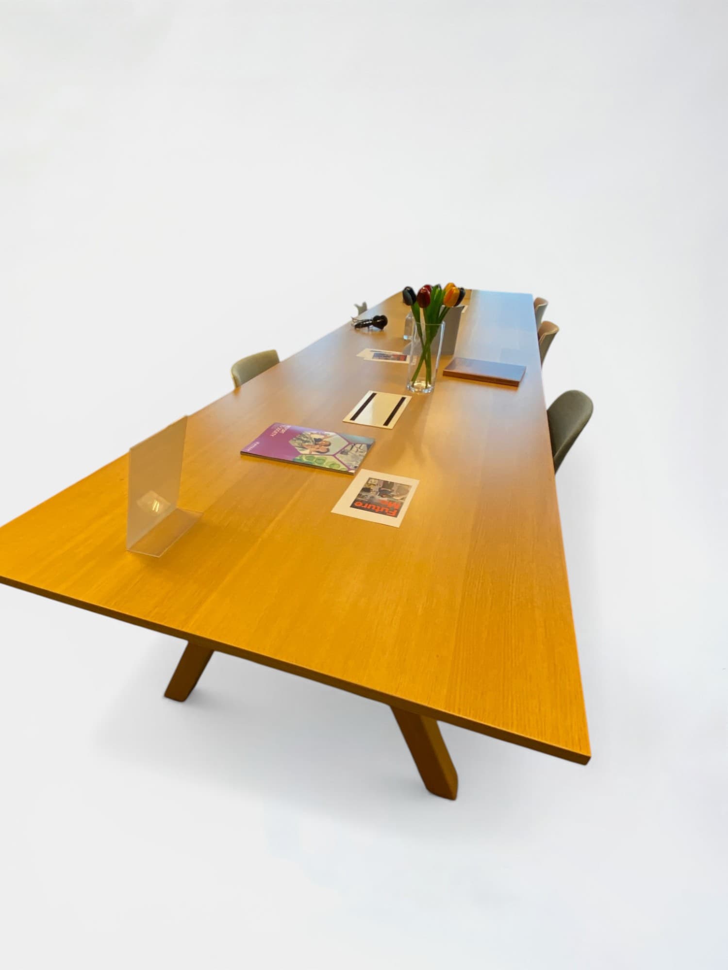 400cm Tan Wood Meeting Table with 2 white top access