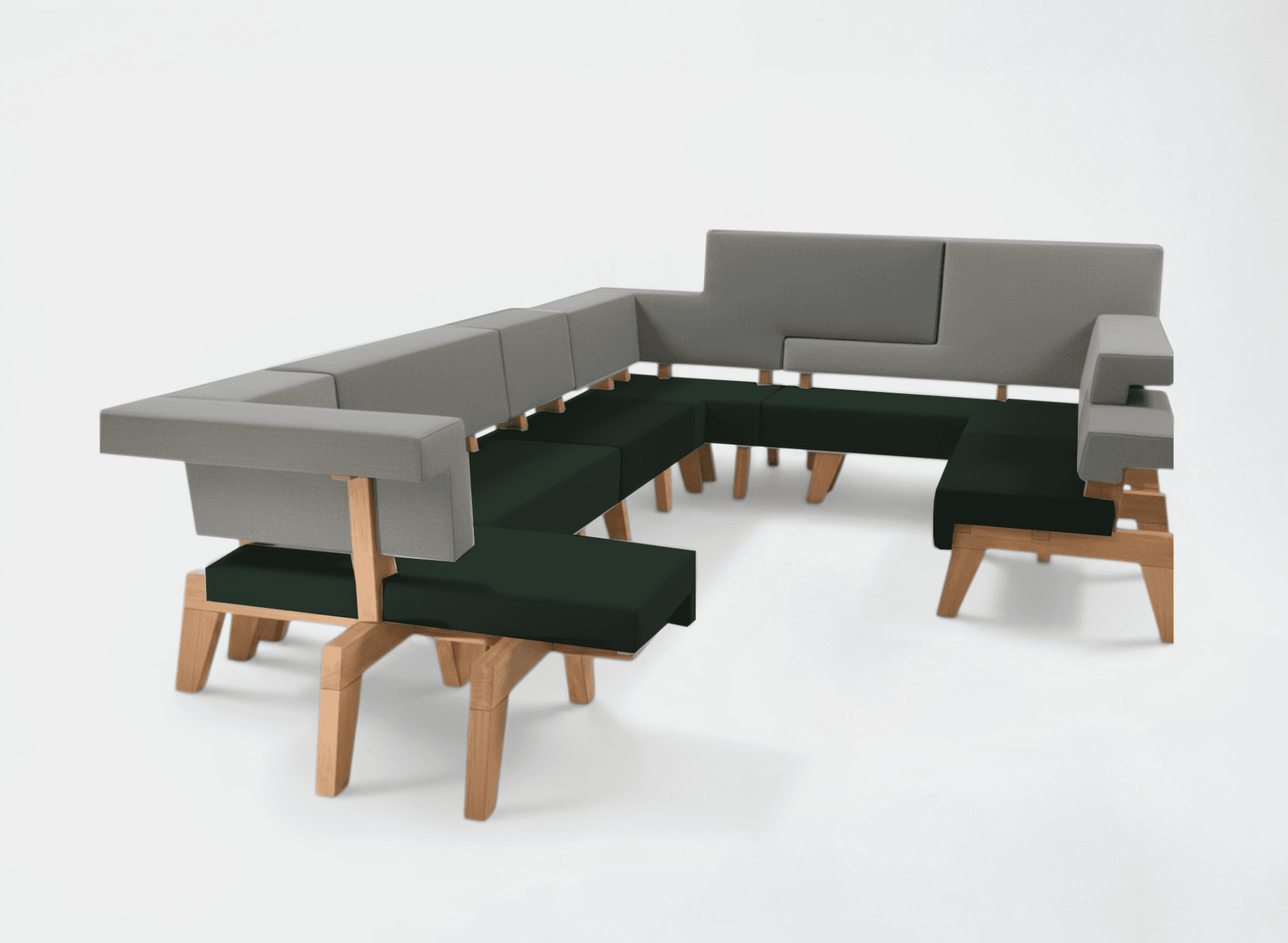 PROOF licht- en donkergroene bank op houten structuur