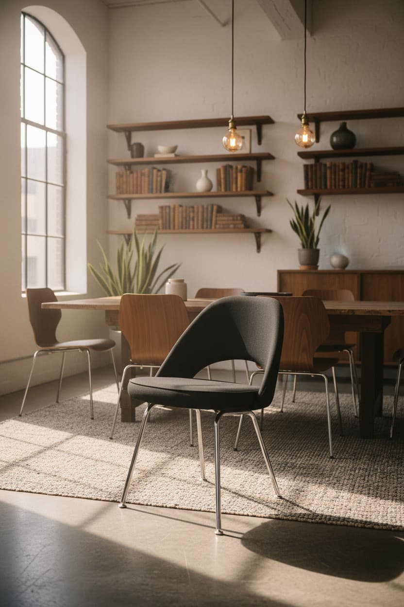 Chaise en tissu noir avec pieds en aluminium