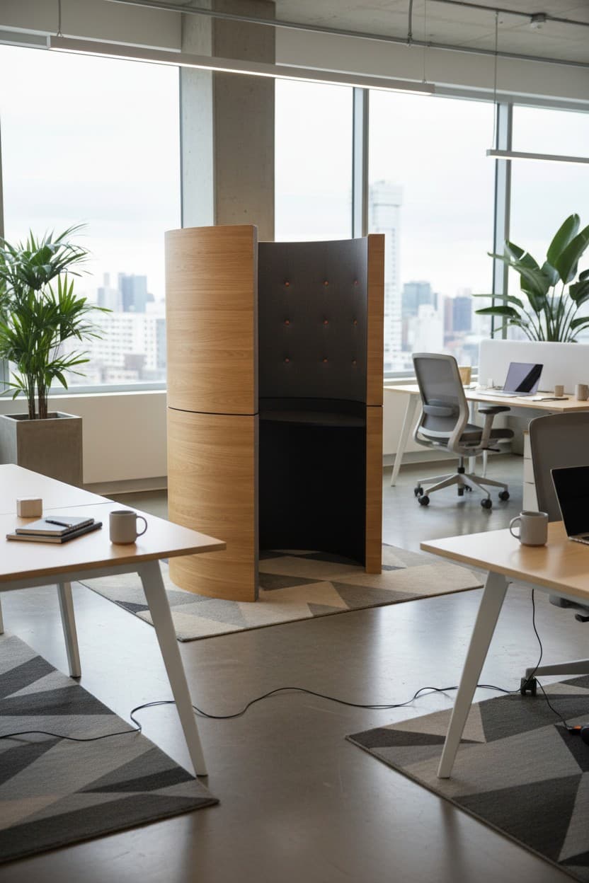 Cabine téléphonique ouverte en bois et gris