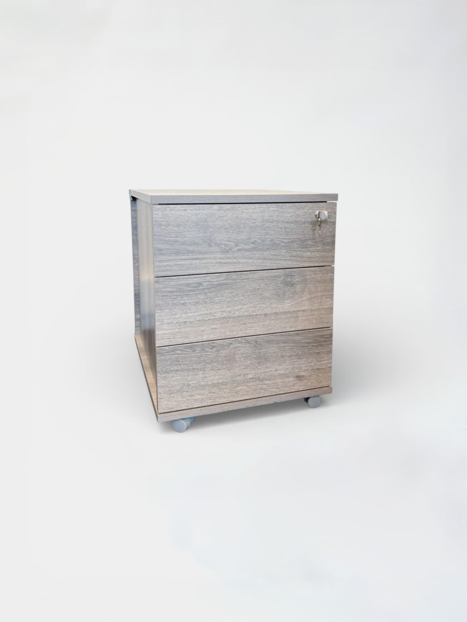 Armoire à caisson mobile effet bois chêne clair avec serrure et roulettes