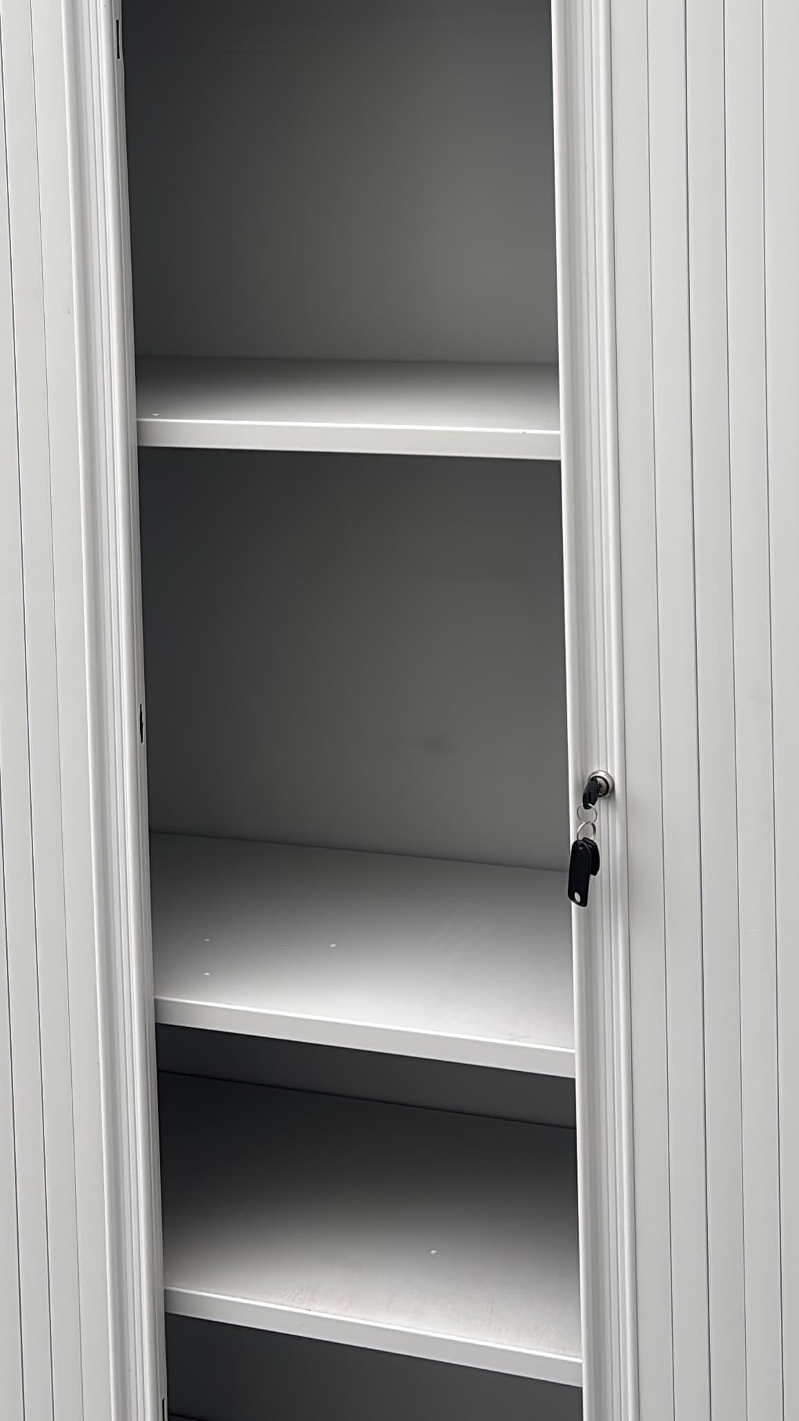 200cm light grey metal storage cabinet with sliding doors