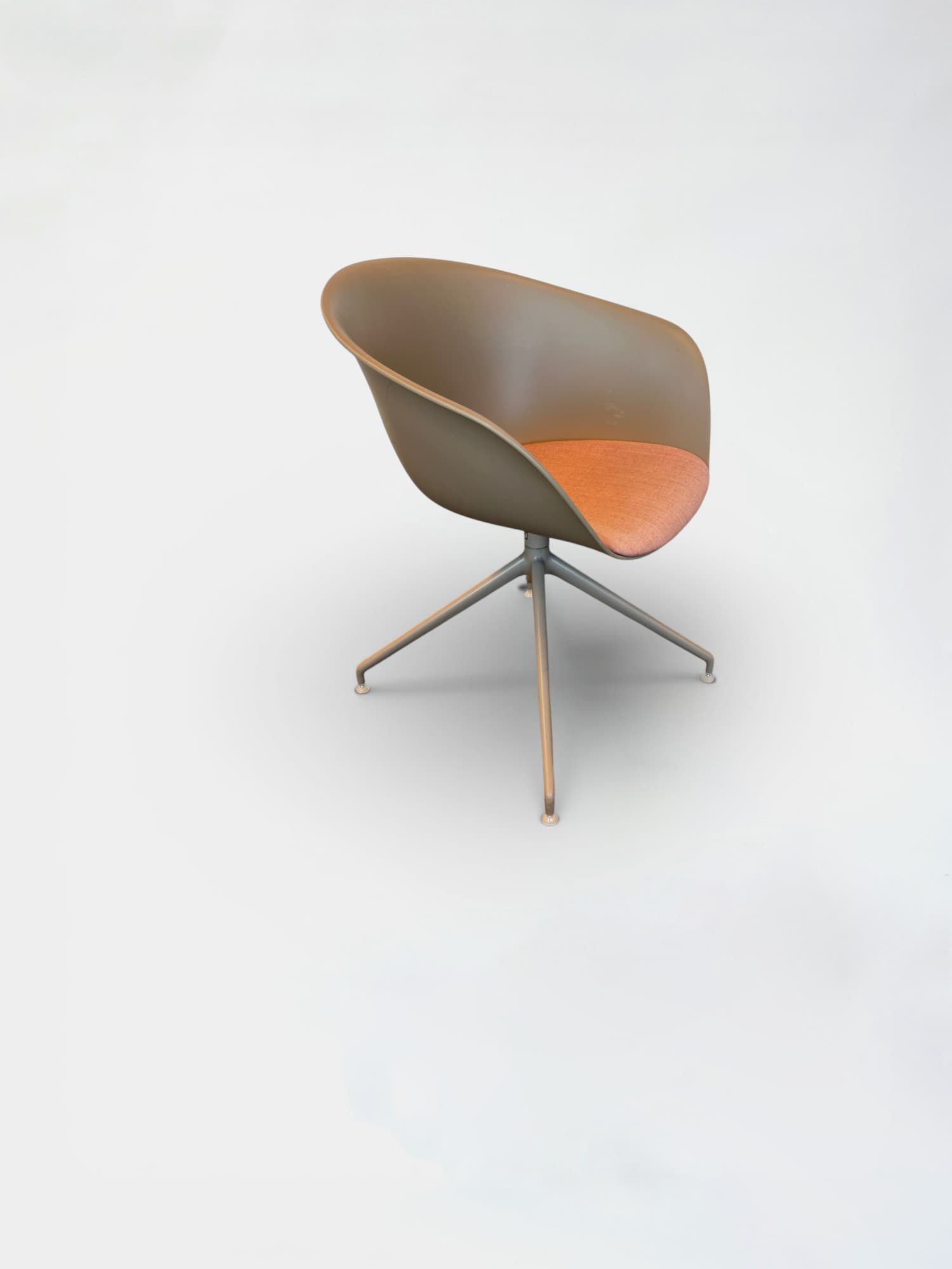 Arper Armchair in Grey Plastic With Salmon Fabric Seats